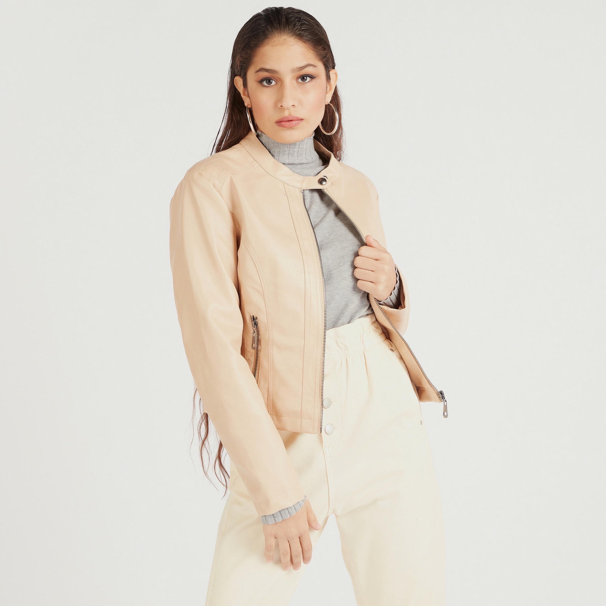 جاكيت بايكر بأكمام طويلة وسحّاب إغلاق من توإكستريمز-women-winterwear-coatsandjackets-jackets-image-1