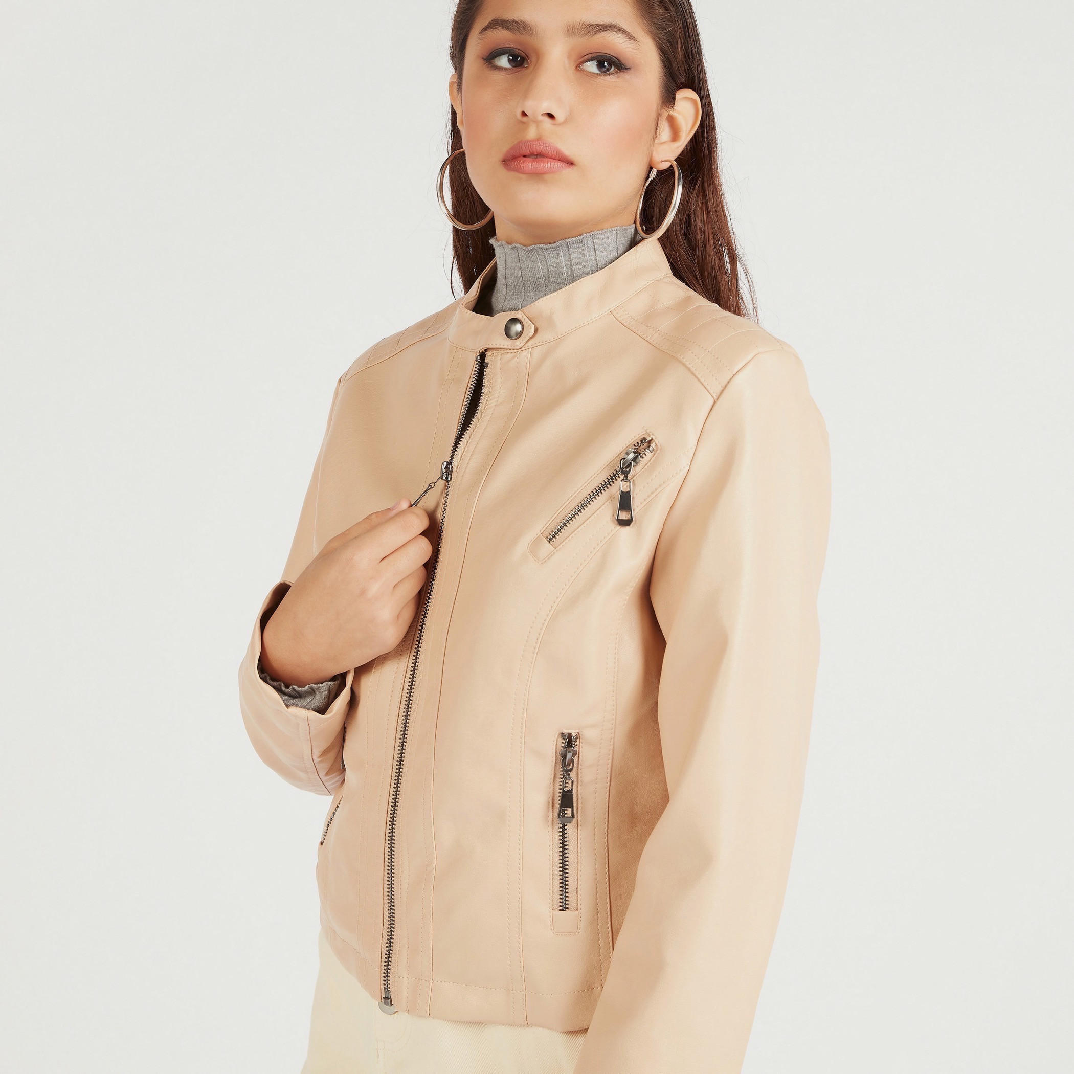 جاكيت بايكر بأكمام طويلة وسحّاب إغلاق من توإكستريمز-women-winterwear-coatsandjackets-jackets-image-3