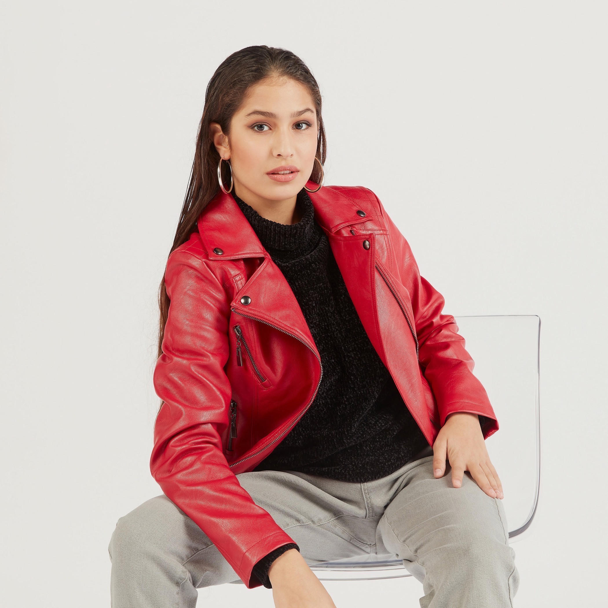 جاكيت بايكر سادة وسحاب إغلاق من تو إكستريمز-women-winterwear-coatsandjackets-jackets-image-5