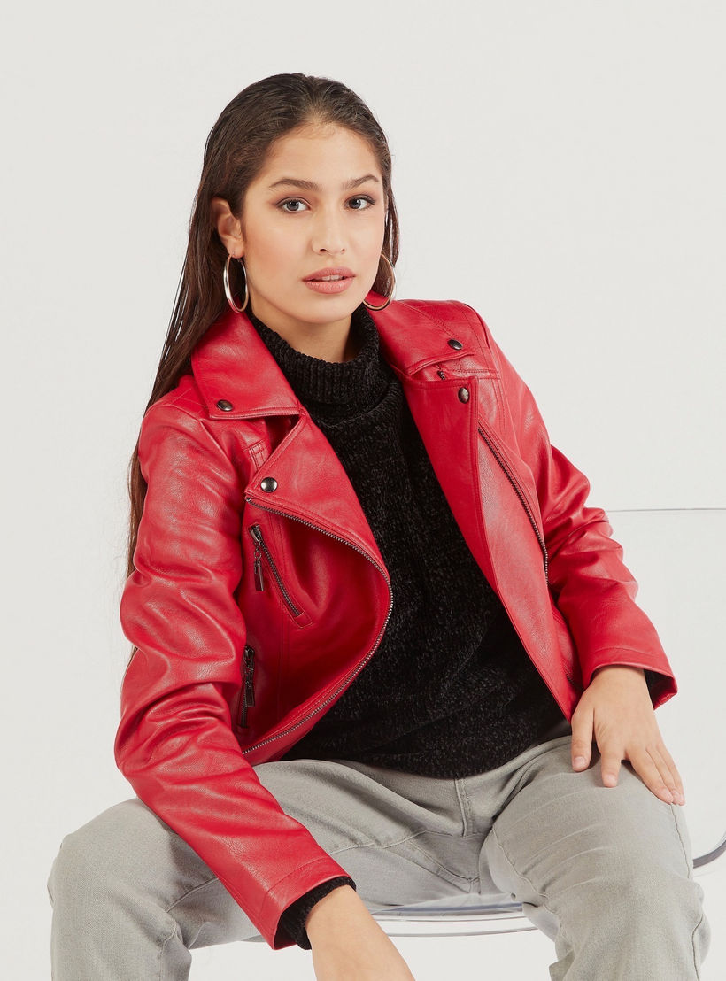 جاكيت بايكر سادة وسحاب إغلاق من تو إكستريمز-women-winterwear-coatsandjackets-jackets-image-5