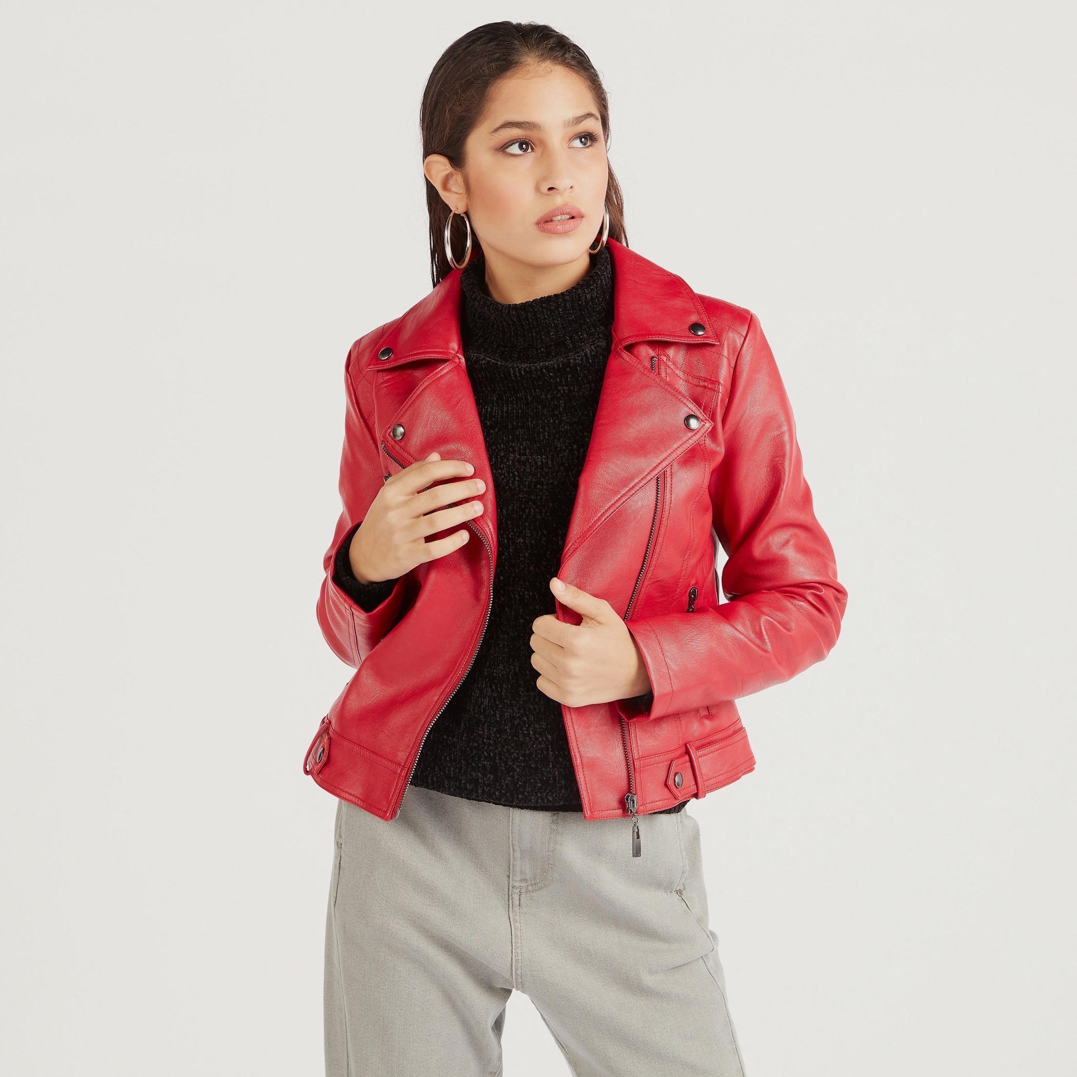 جاكيت بايكر سادة وسحاب إغلاق من تو إكستريمز-women-winterwear-coatsandjackets-jackets-image-4