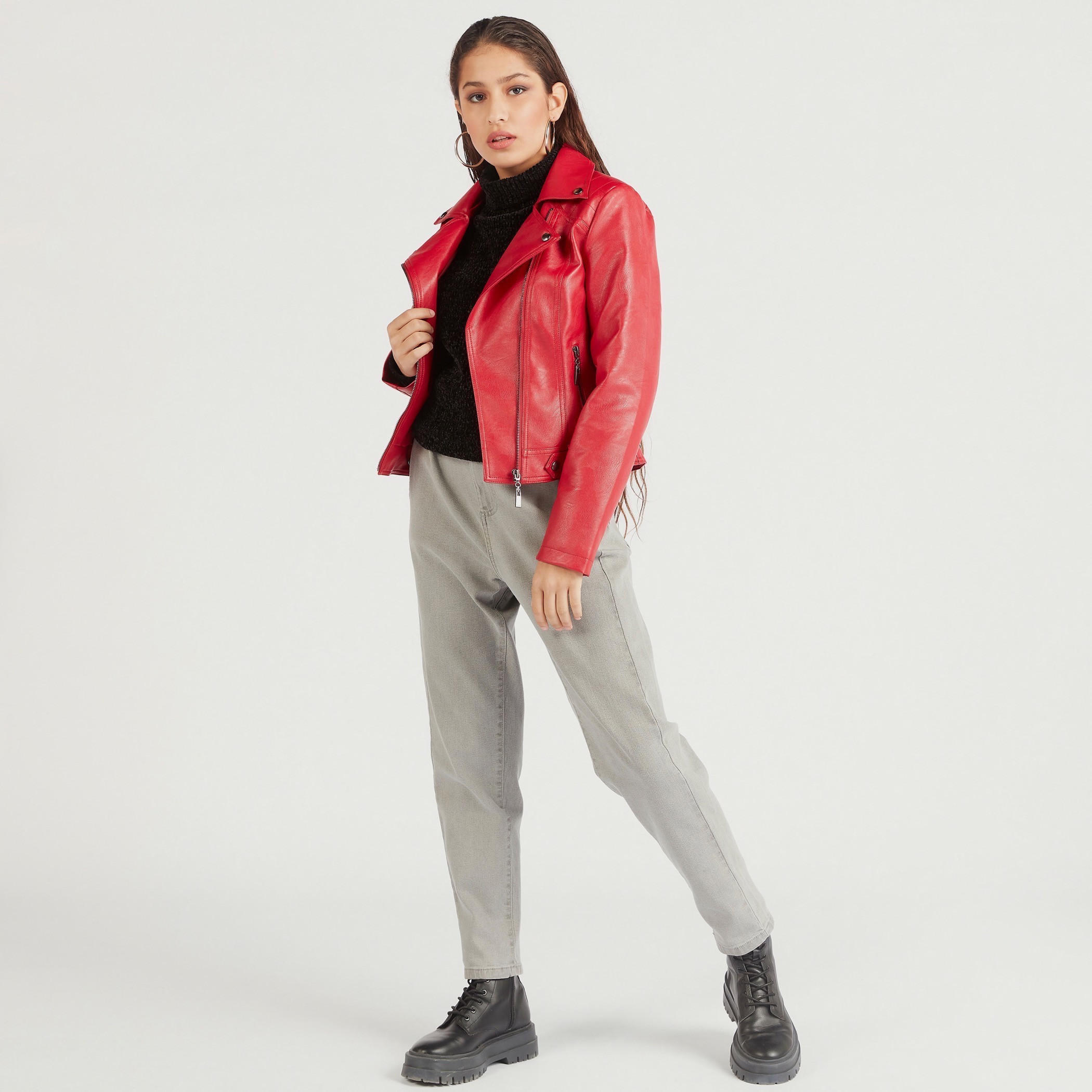 جاكيت بايكر سادة وسحاب إغلاق من تو إكستريمز-women-winterwear-coatsandjackets-jackets-image-3
