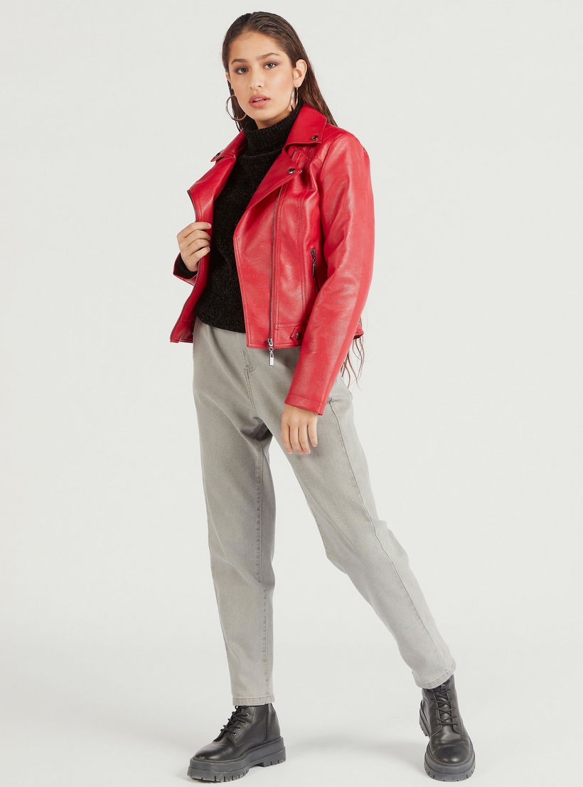 جاكيت بايكر سادة وسحاب إغلاق من تو إكستريمز-women-winterwear-coatsandjackets-jackets-image-3