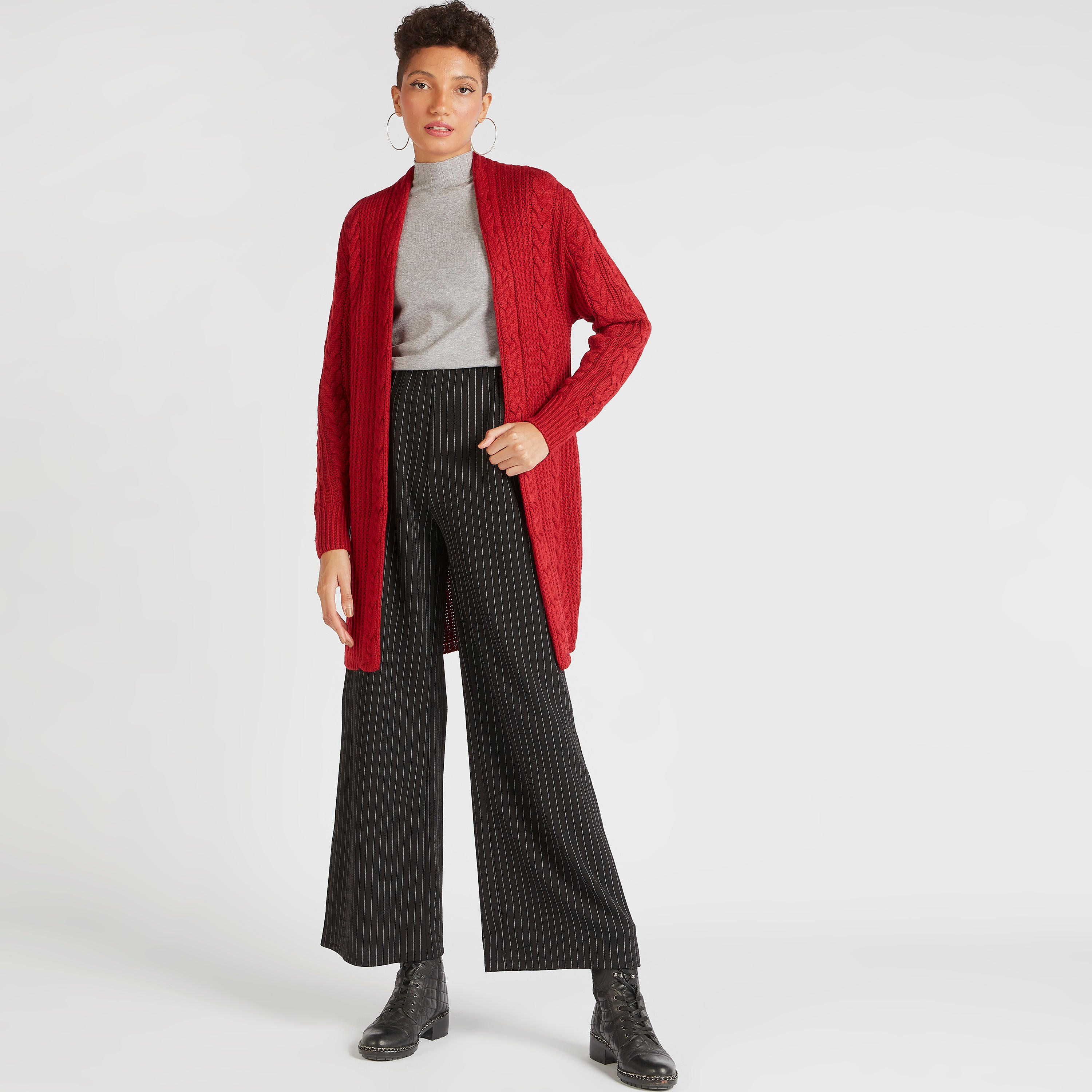 بنطلون منسوجة مقلّمة بياقة عالية من تو إكستريمز-women-clothing-bottoms-trousers-image-2
