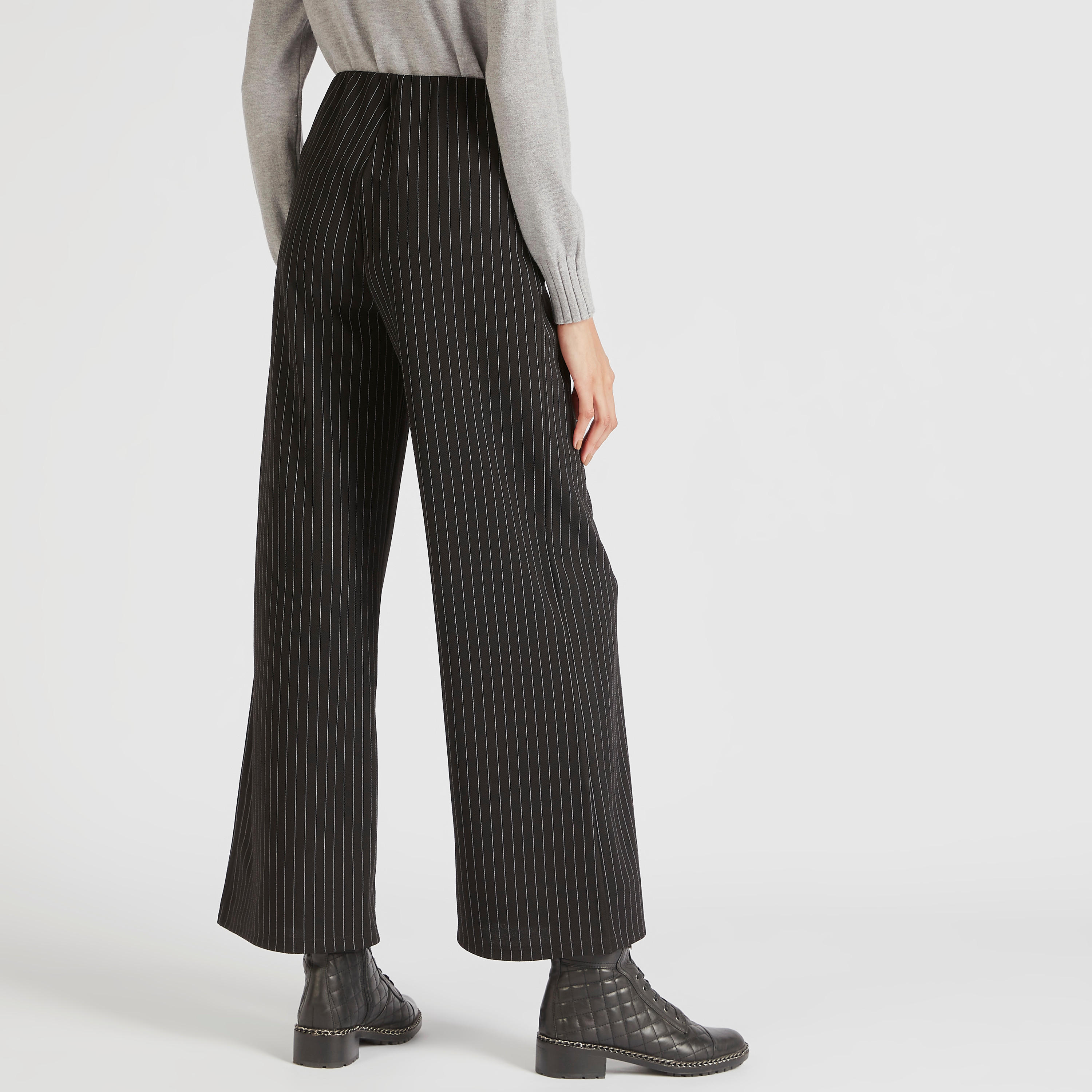 بنطلون منسوجة مقلّمة بياقة عالية من تو إكستريمز-women-clothing-bottoms-trousers-image-4