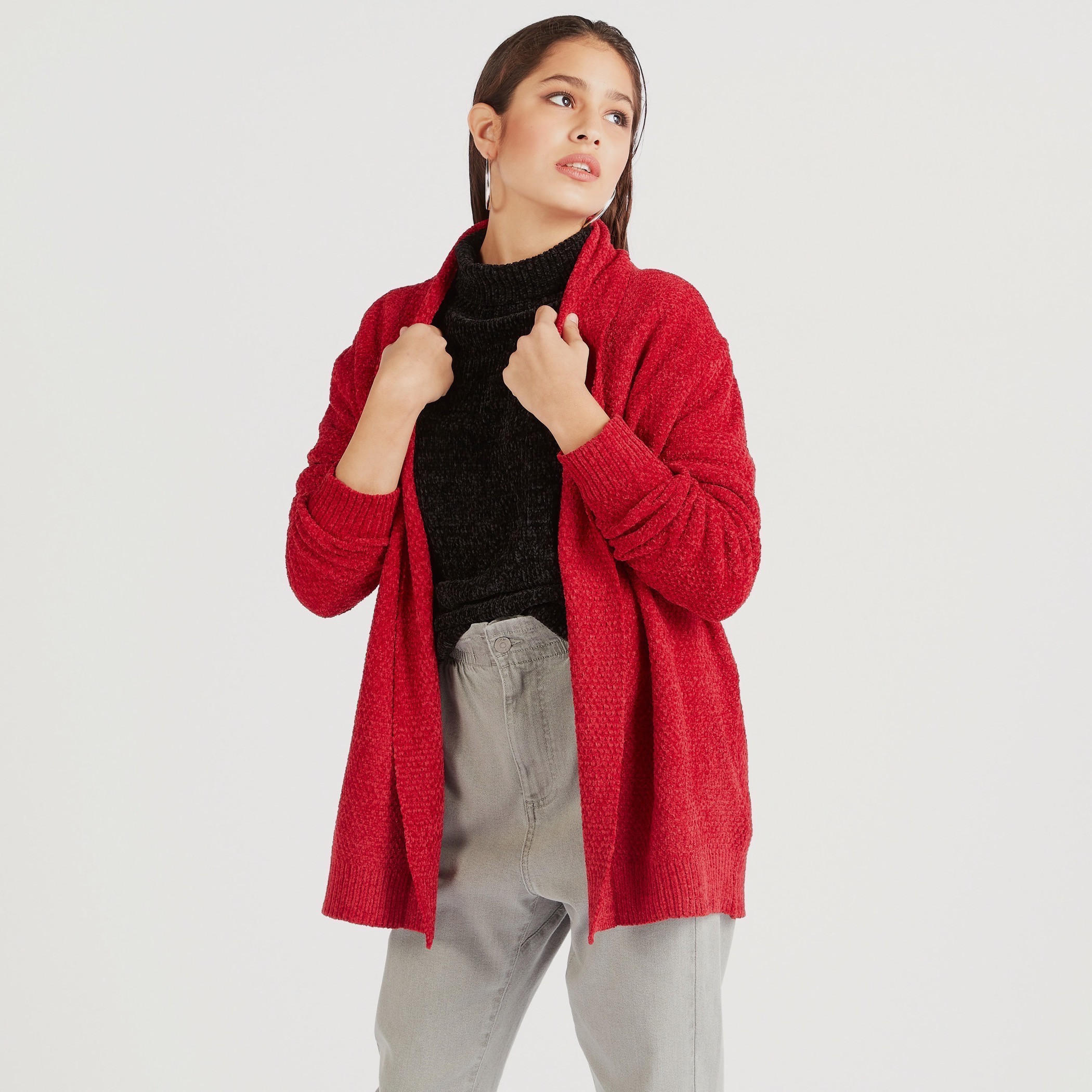 كارديجان بارز الملمس بياقة منسدلة وأكمام طويلة من توإكستريمز-women-winterwear-cardigansandjumpers-cardigans-image-1