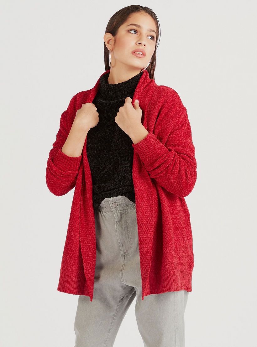 كارديجان بارز الملمس بياقة منسدلة وأكمام طويلة من توإكستريمز-women-winterwear-cardigansandjumpers-cardigans-image-1