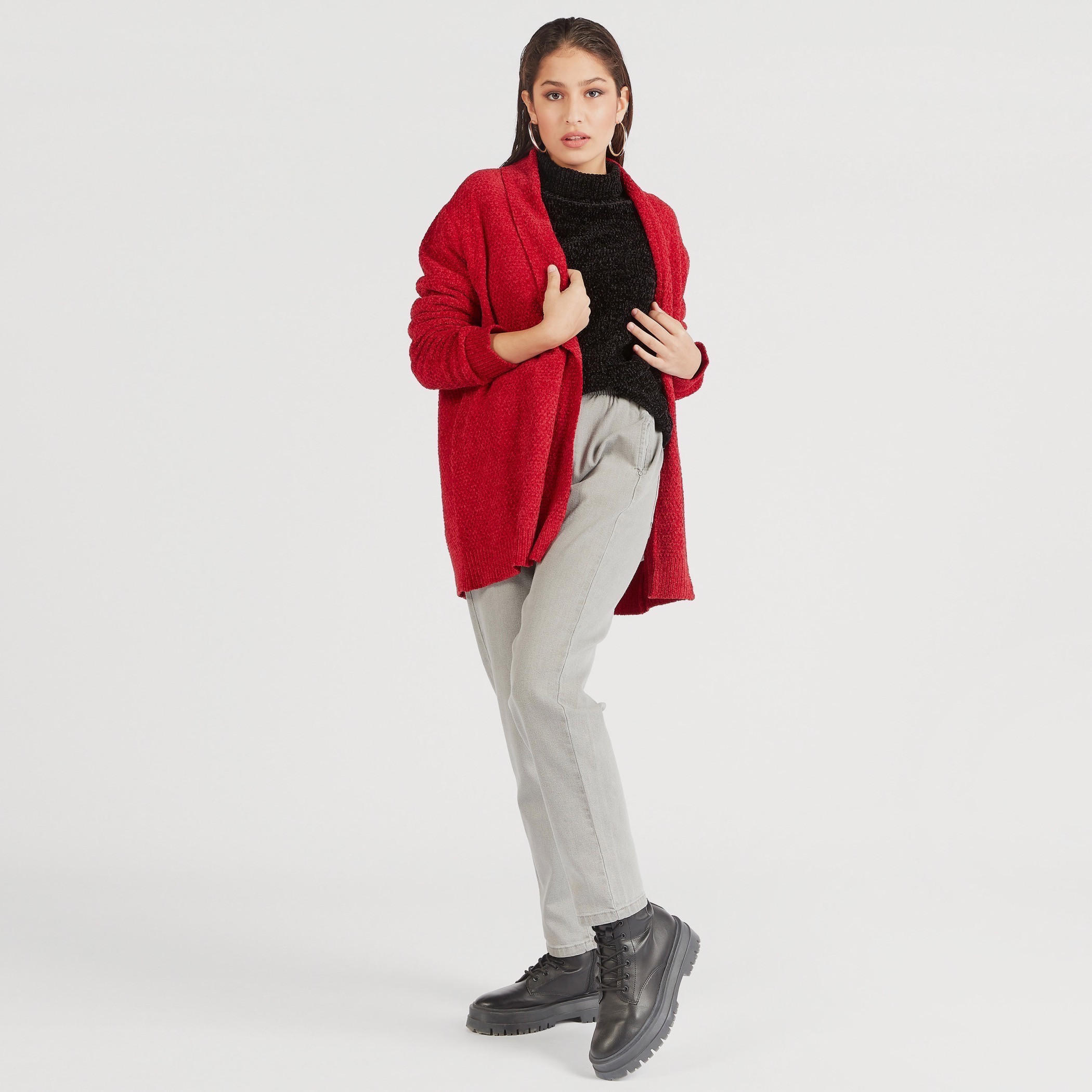 كارديجان بارز الملمس بياقة منسدلة وأكمام طويلة من توإكستريمز-women-winterwear-cardigansandjumpers-cardigans-image-2