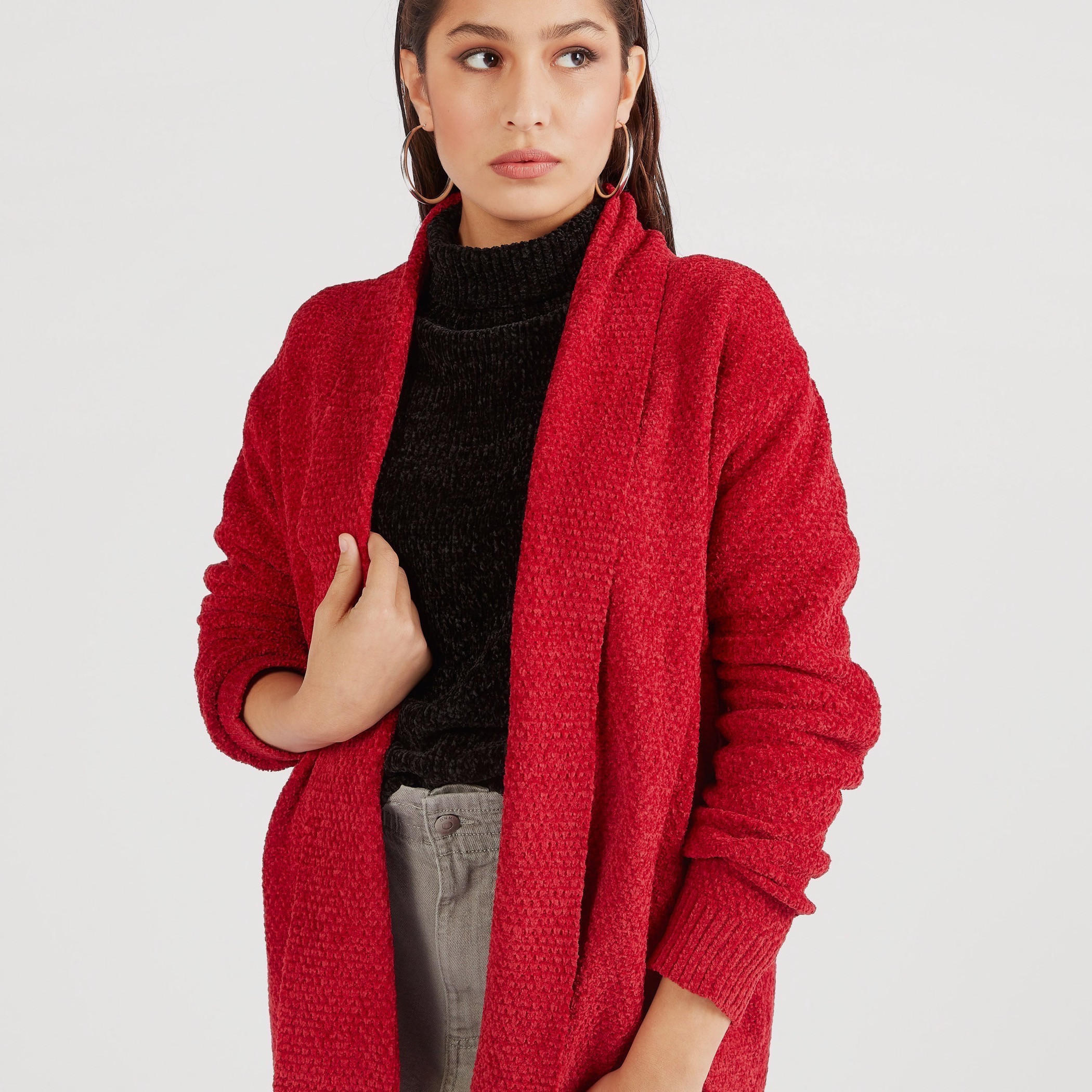 كارديجان بارز الملمس بياقة منسدلة وأكمام طويلة من توإكستريمز-women-winterwear-cardigansandjumpers-cardigans-image-3
