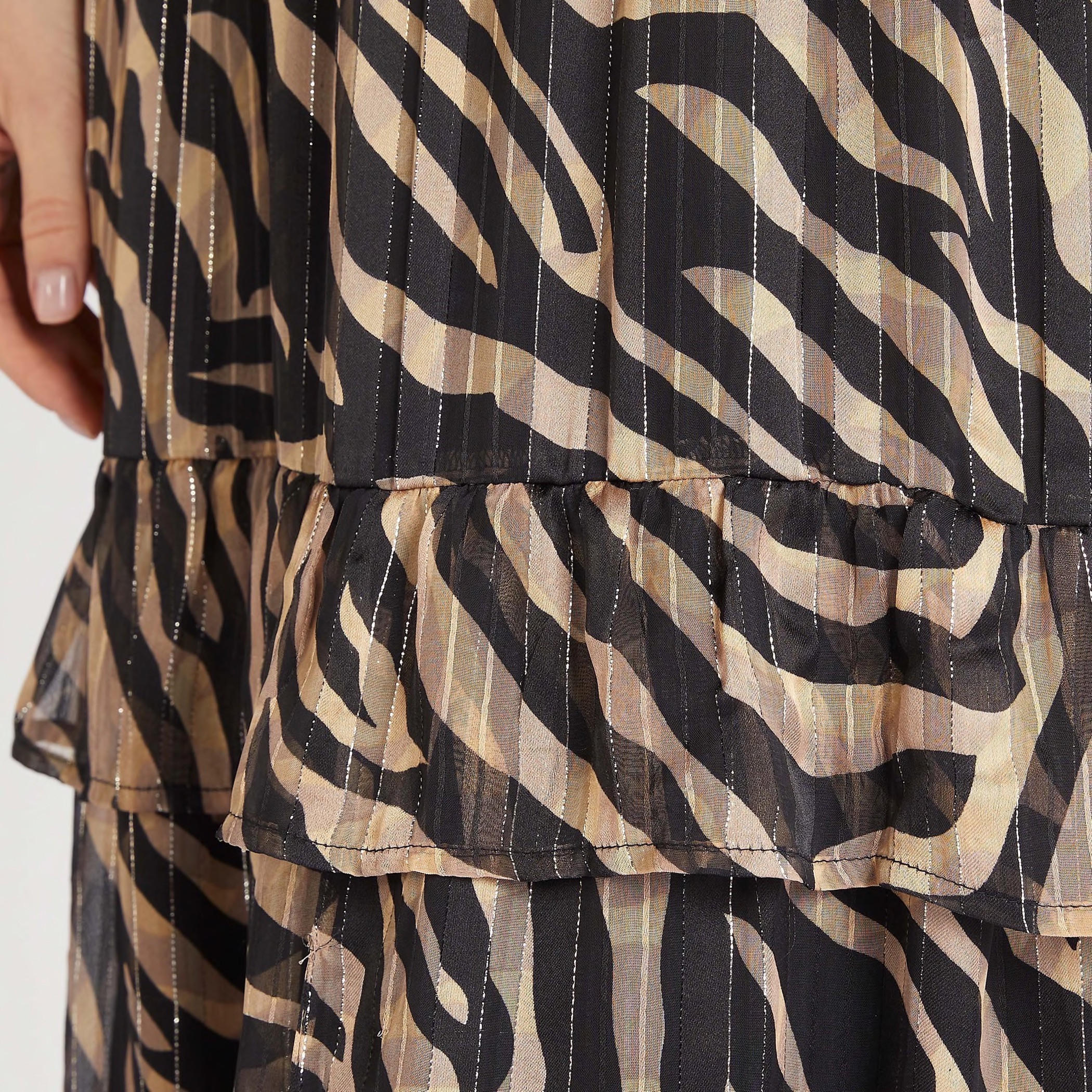 2Xtremz Animal Print High Neck Maxi A-Line Dress with Long Sleeves-women-clothing-dresses-image-3