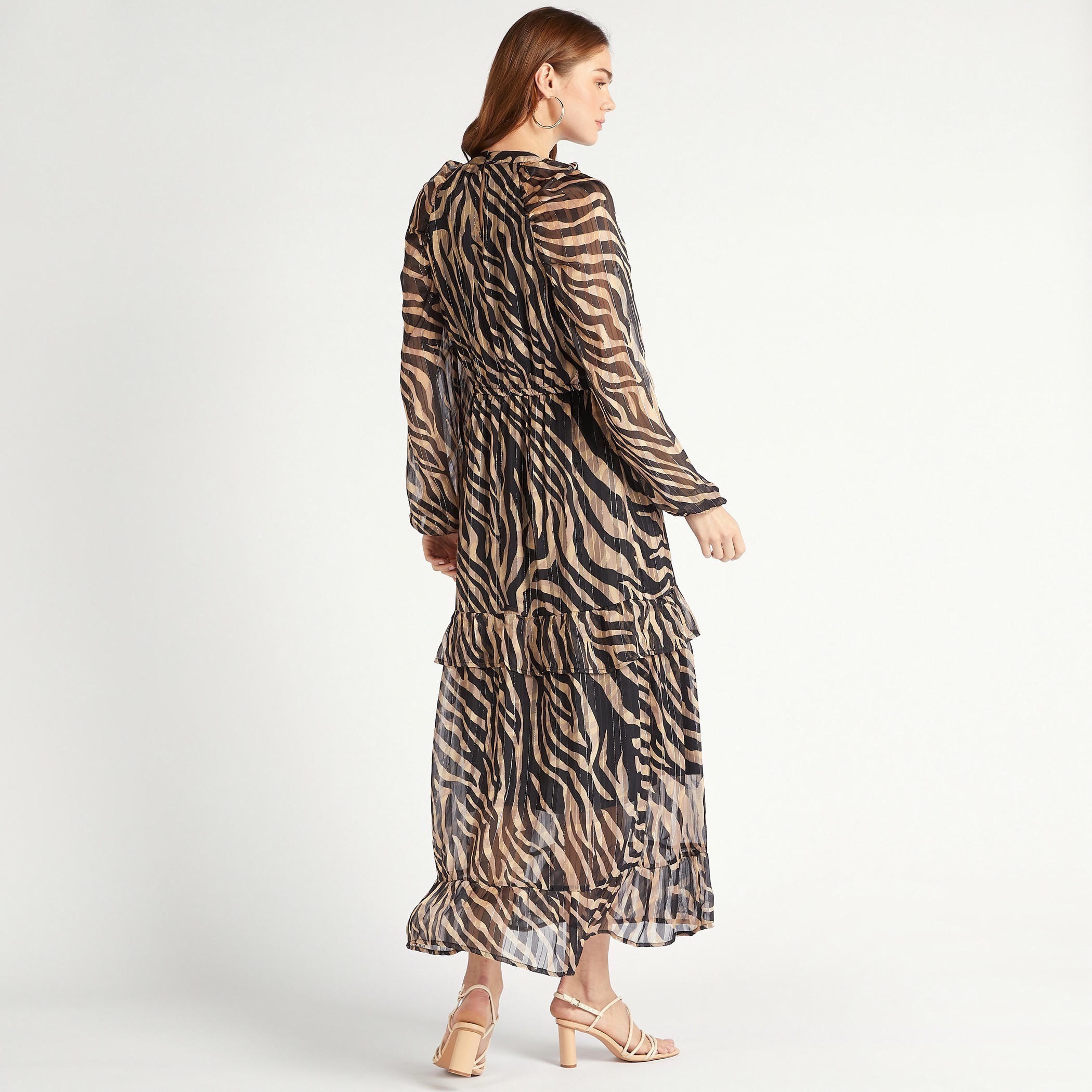 2Xtremz Animal Print High Neck Maxi A-Line Dress with Long Sleeves-women-clothing-dresses-image-4