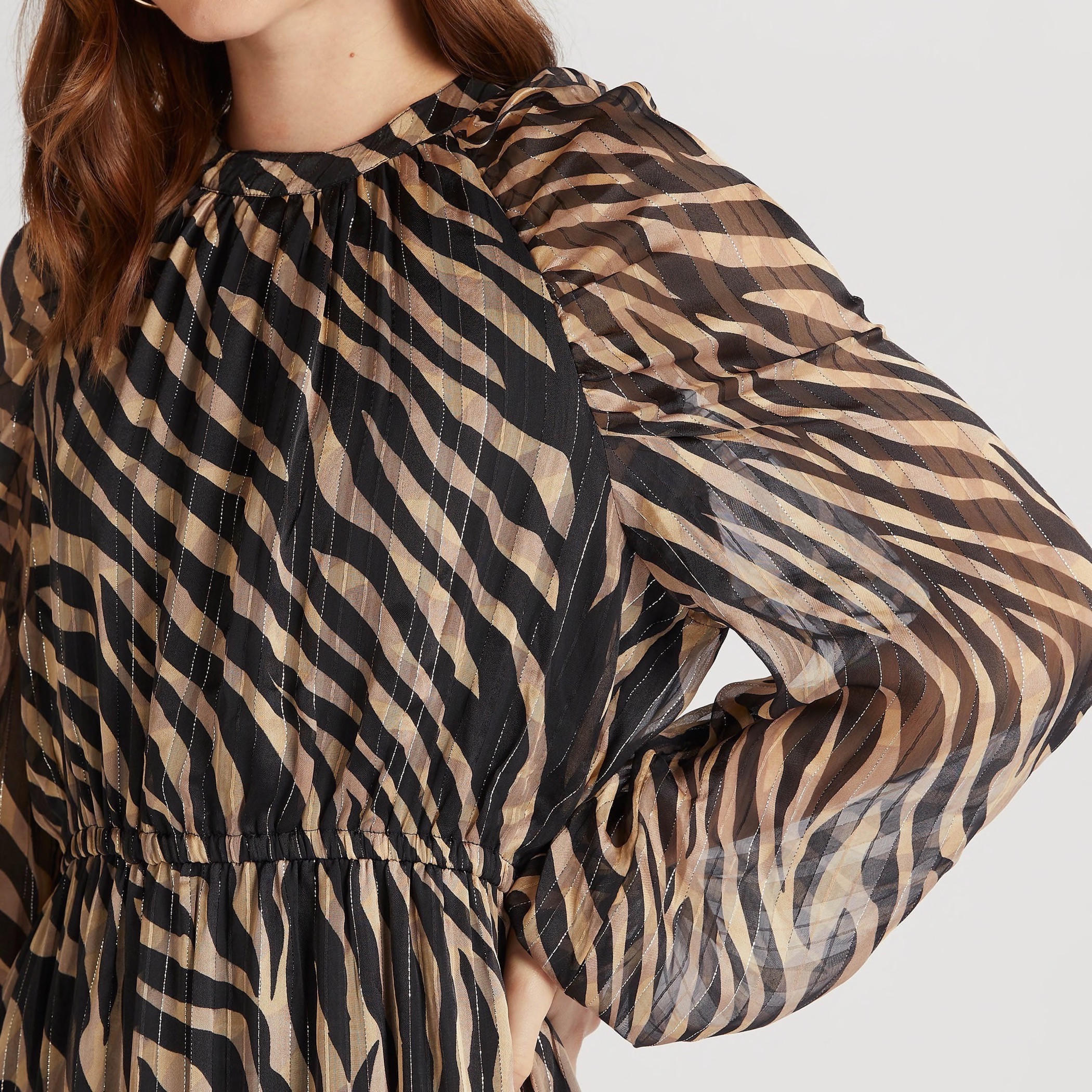 2Xtremz Animal Print High Neck Maxi A-Line Dress with Long Sleeves-women-clothing-dresses-image-6