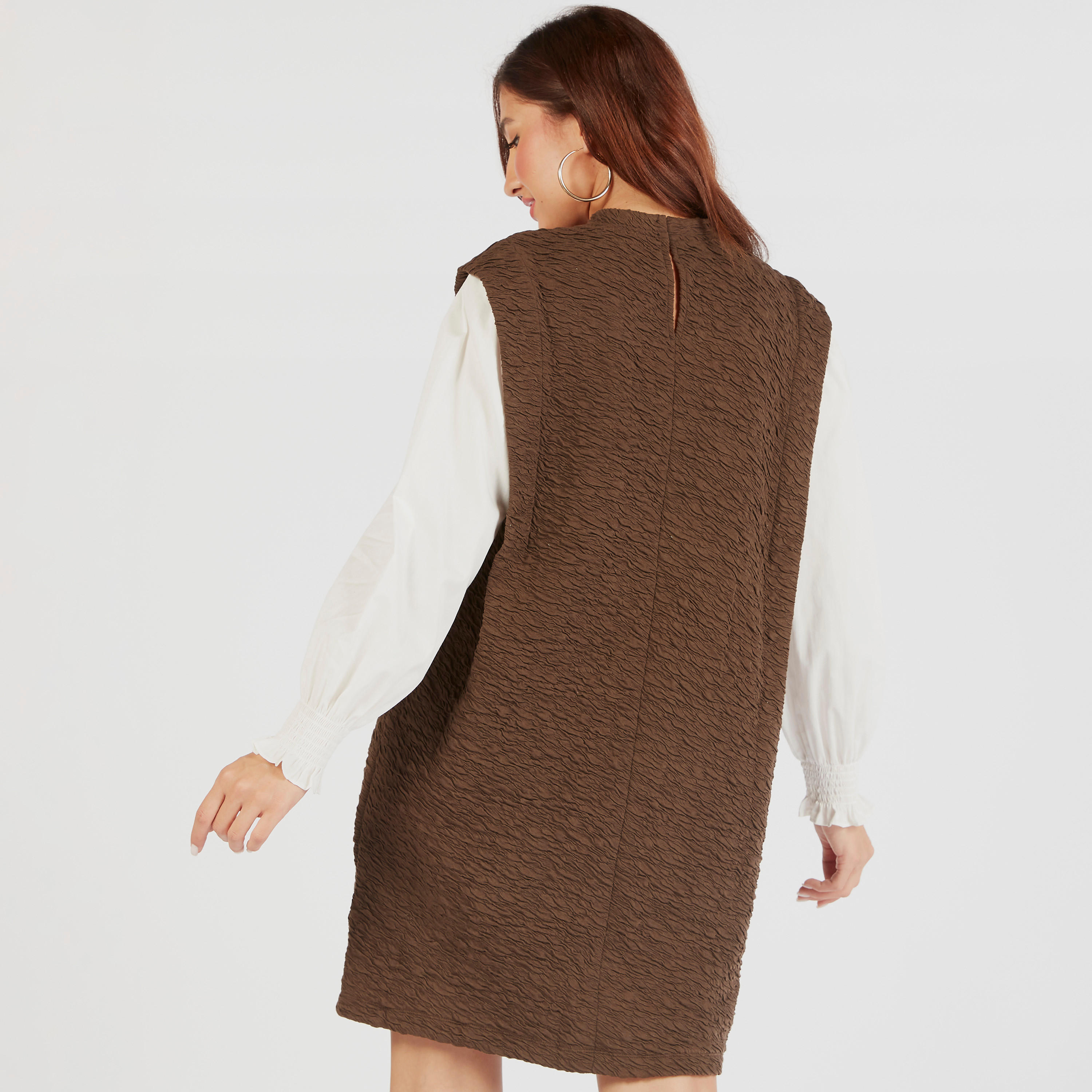 2Xtremz Textured Mini Shift Dress with Long Sleeves-women-clothing-dresses-image-4