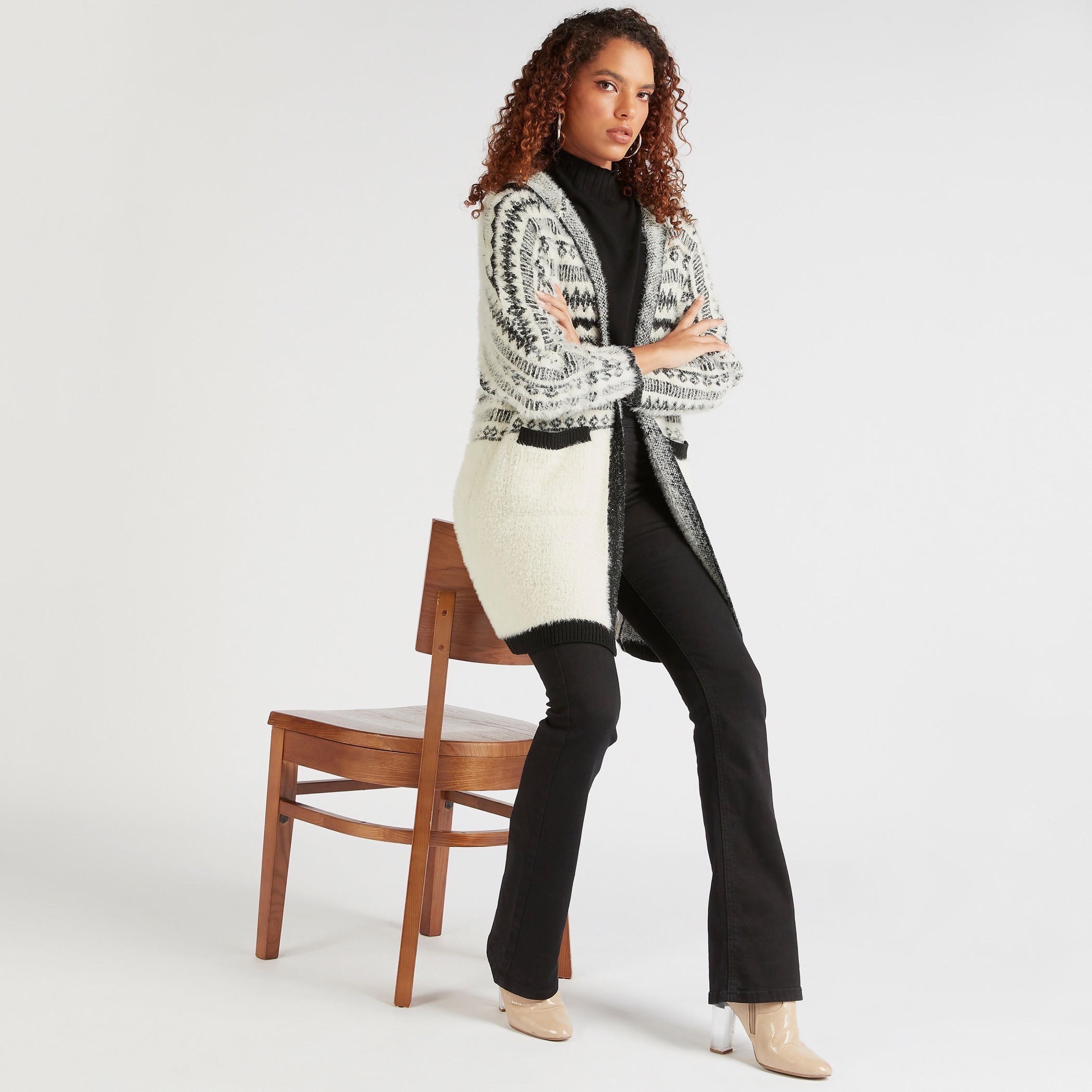 2Xtremz Textured Long Sleeves Cardigan with Hood and Pockets-women-winterwear-cardigansandjumpers-cardigans-image-2