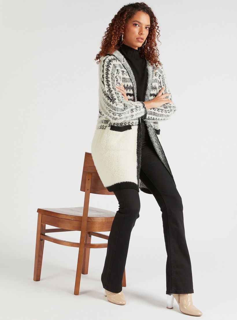2Xtremz Textured Long Sleeves Cardigan with Hood and Pockets-women-winterwear-cardigansandjumpers-cardigans-image-2