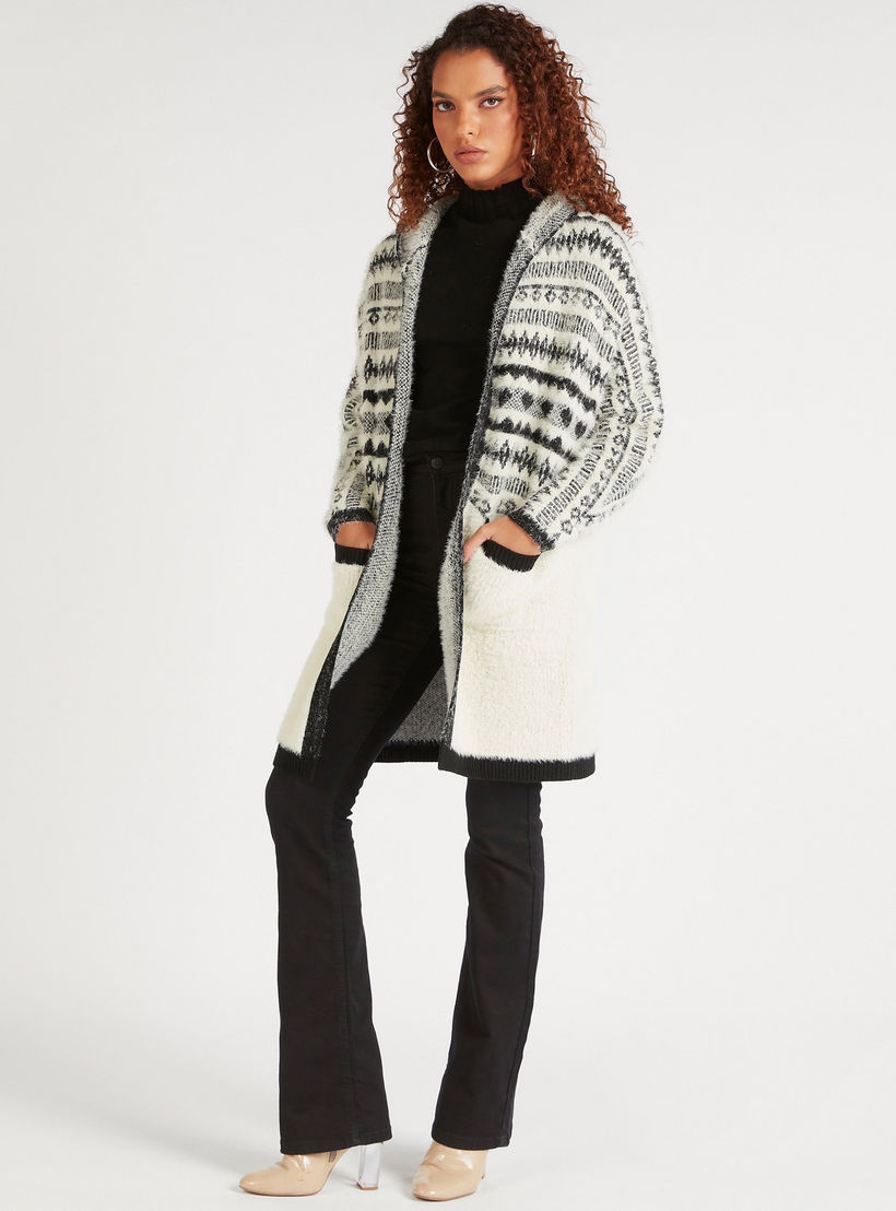 2Xtremz Textured Long Sleeves Cardigan with Hood and Pockets-women-winterwear-cardigansandjumpers-cardigans-image-7