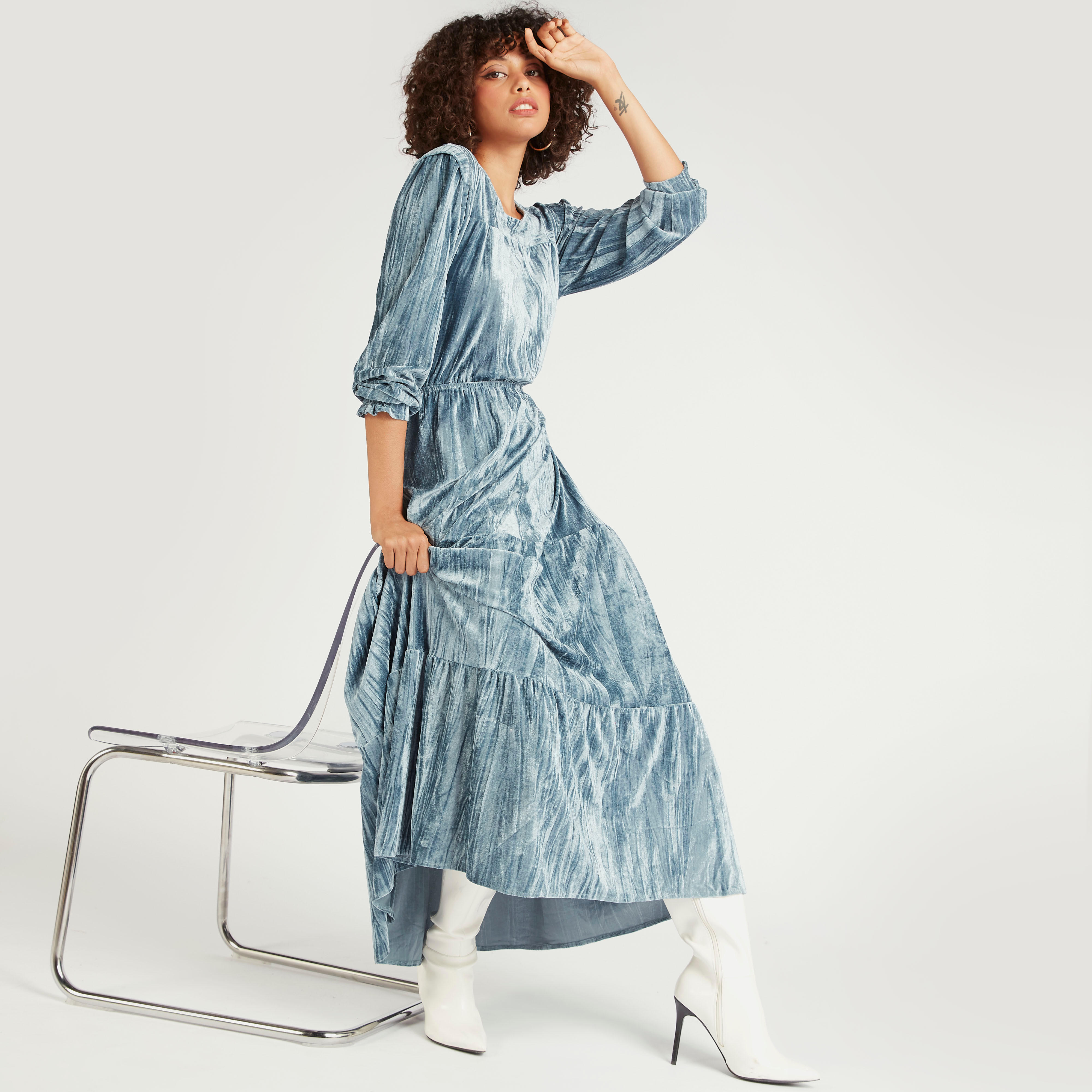 فستان إيه لاين طويل بارز الملمس بأكمام طويلة من تو إكستريمز-women-clothing-dresses-image-2