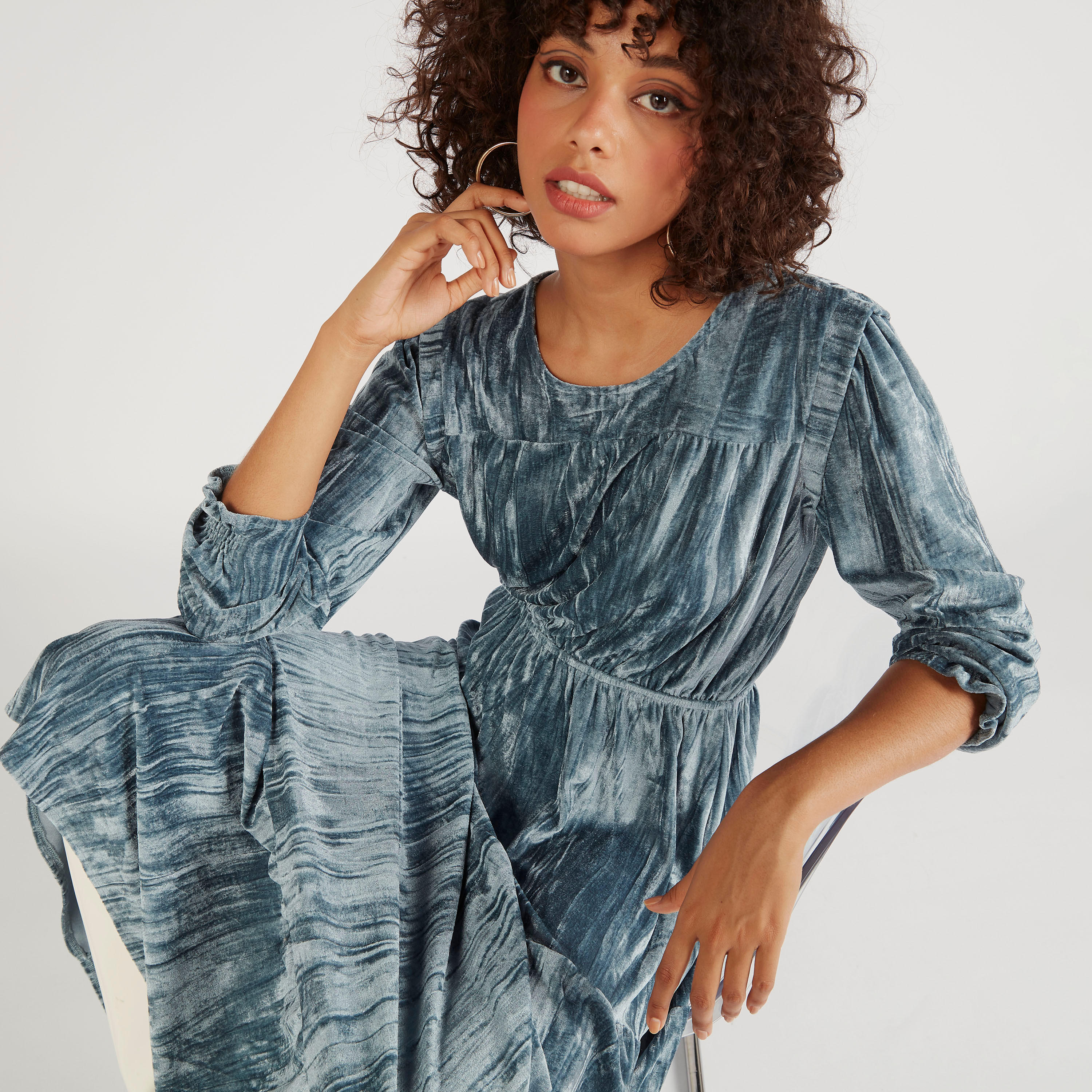 فستان إيه لاين طويل بارز الملمس بأكمام طويلة من تو إكستريمز-women-clothing-dresses-image-6