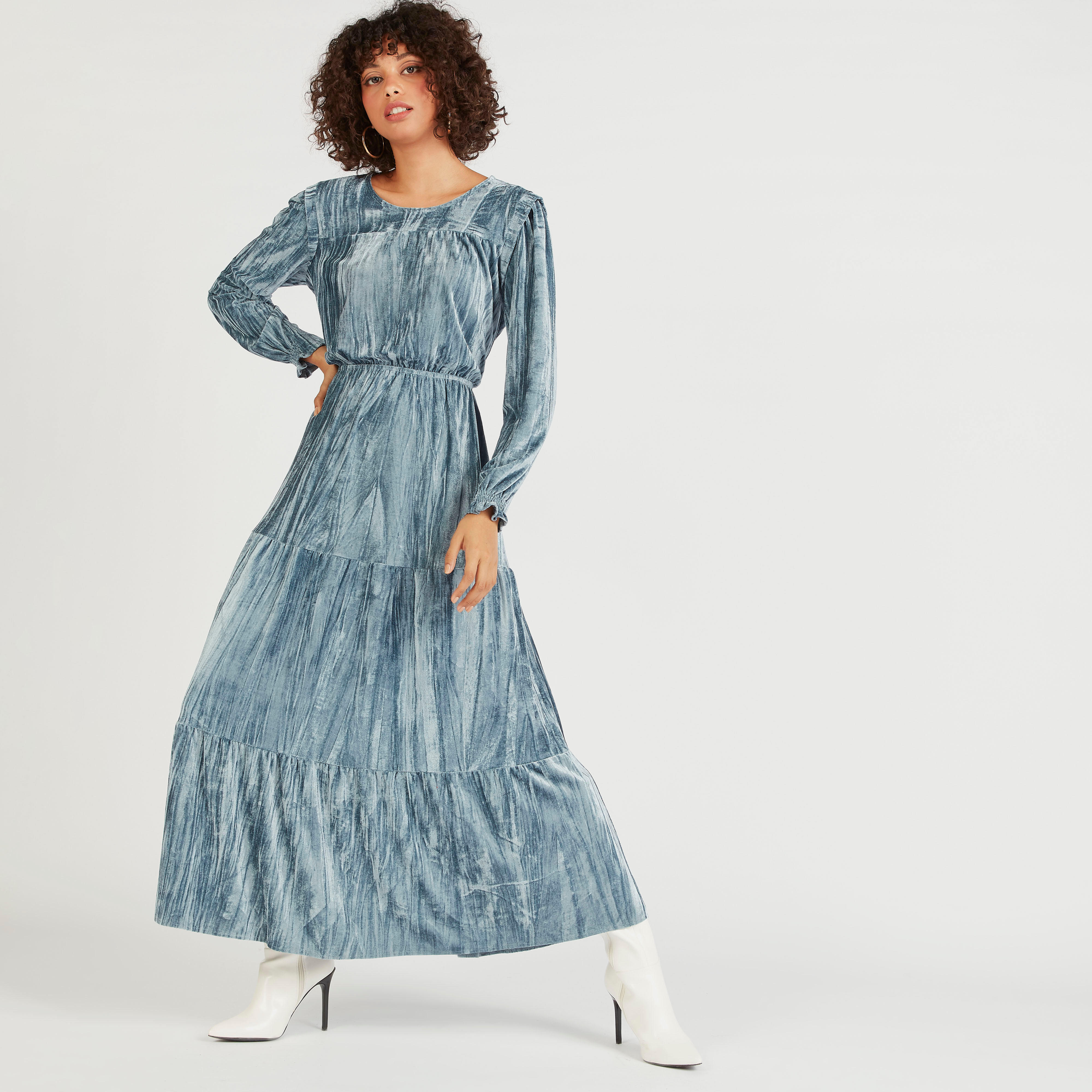 فستان إيه لاين طويل بارز الملمس بأكمام طويلة من تو إكستريمز-women-clothing-dresses-image-7