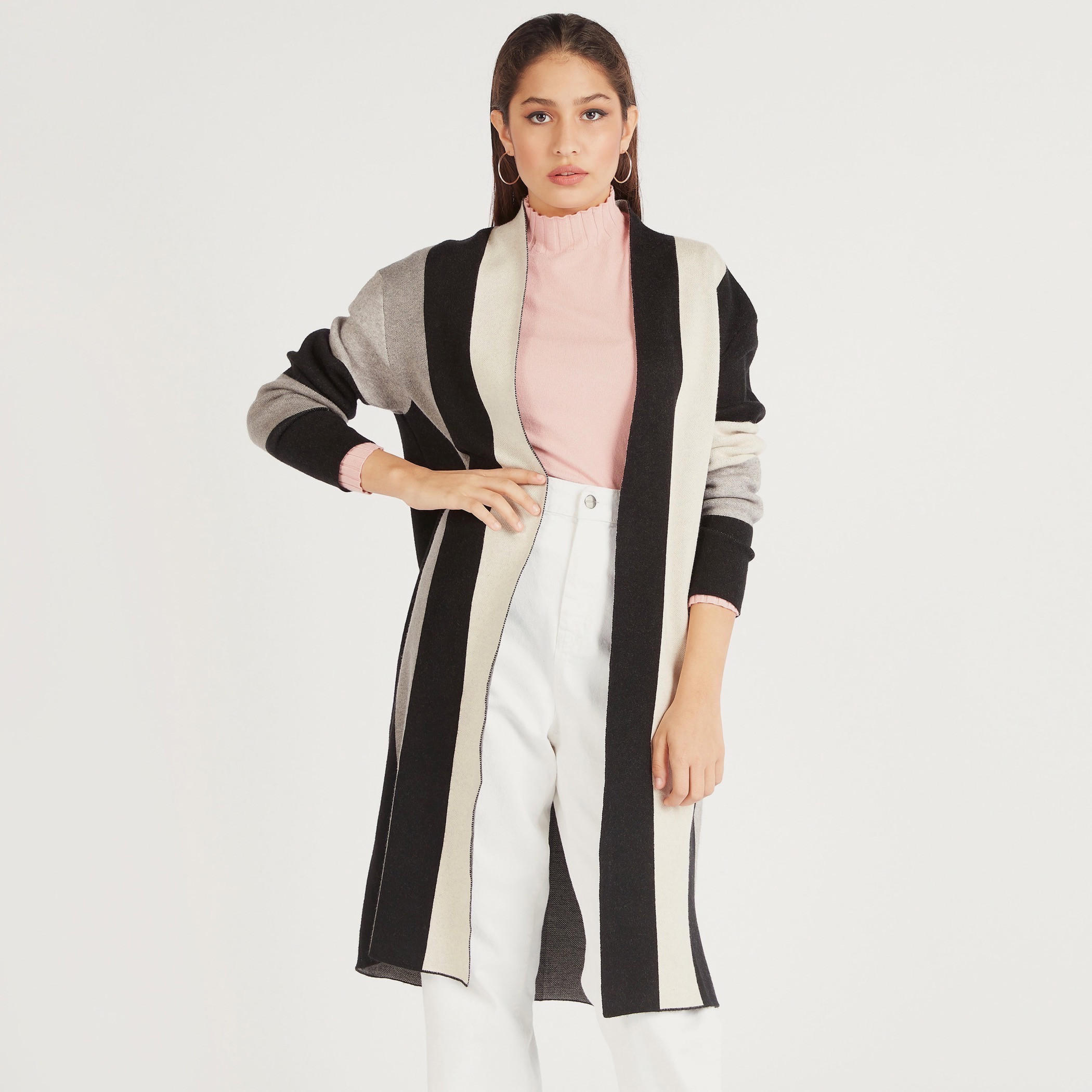 كارديجان طويل كتل ألوان بأكمام طويل من توإكستريمز-women-winterwear-cardigansandjumpers-cardigans-image-1