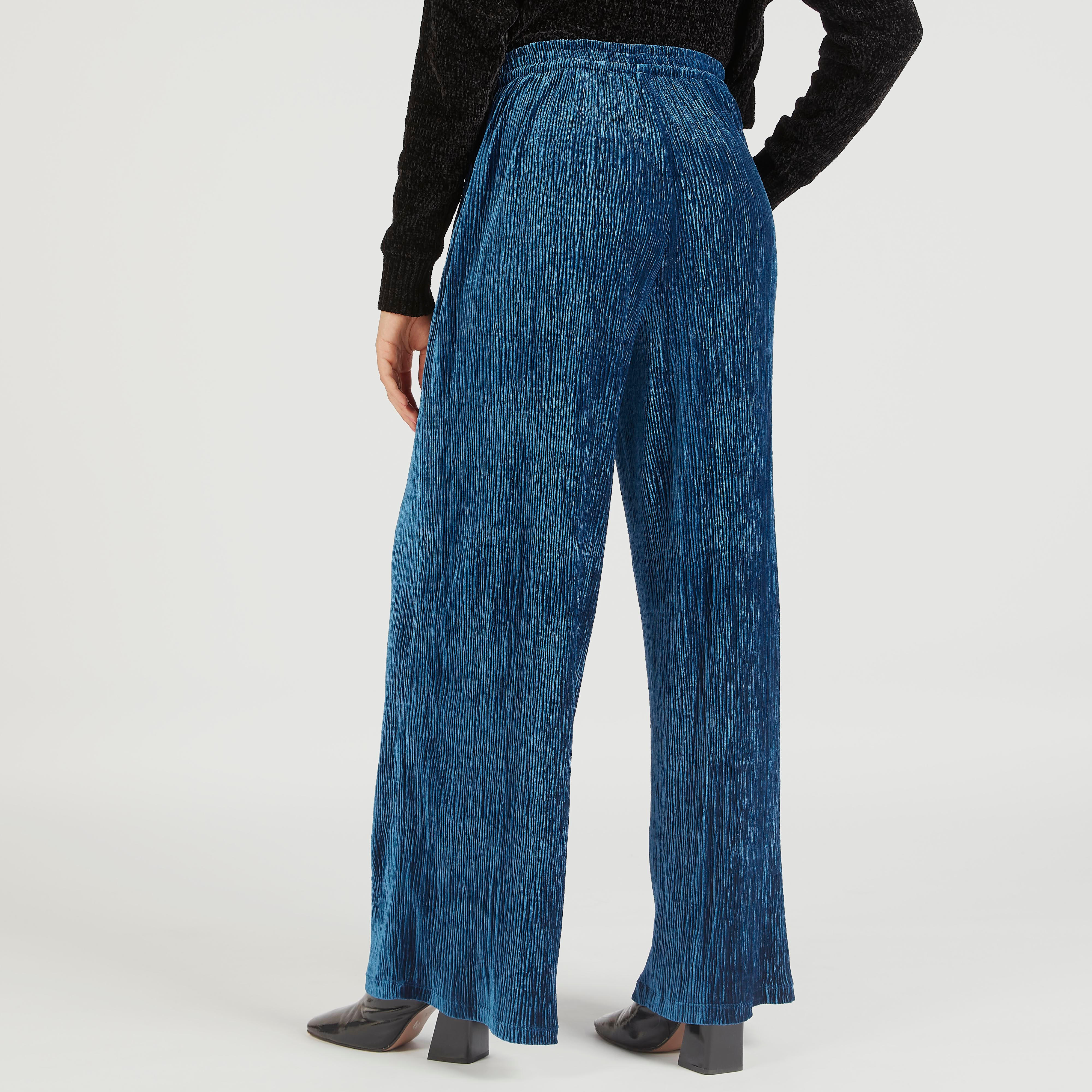 بنطلون بالازو بارز الملمس بخصر مطاطي متوسط الارتفاع من تو إكستريمز-women-clothing-bottoms-trousers-image-4
