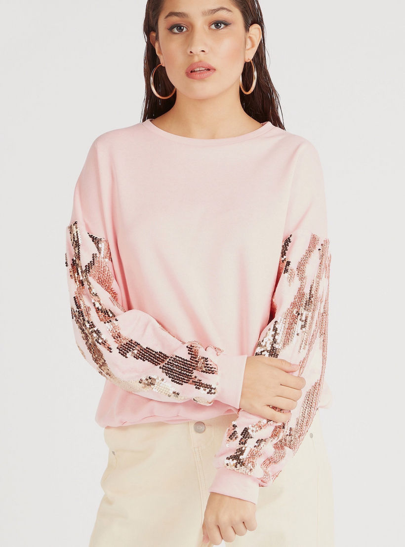 سويت شيرت مزيّن بياقة مستديرة وأكمام طويلة من توإكستريمز-women-winterwear-hoodiesandsweatshirts-sweatshirts-image-3