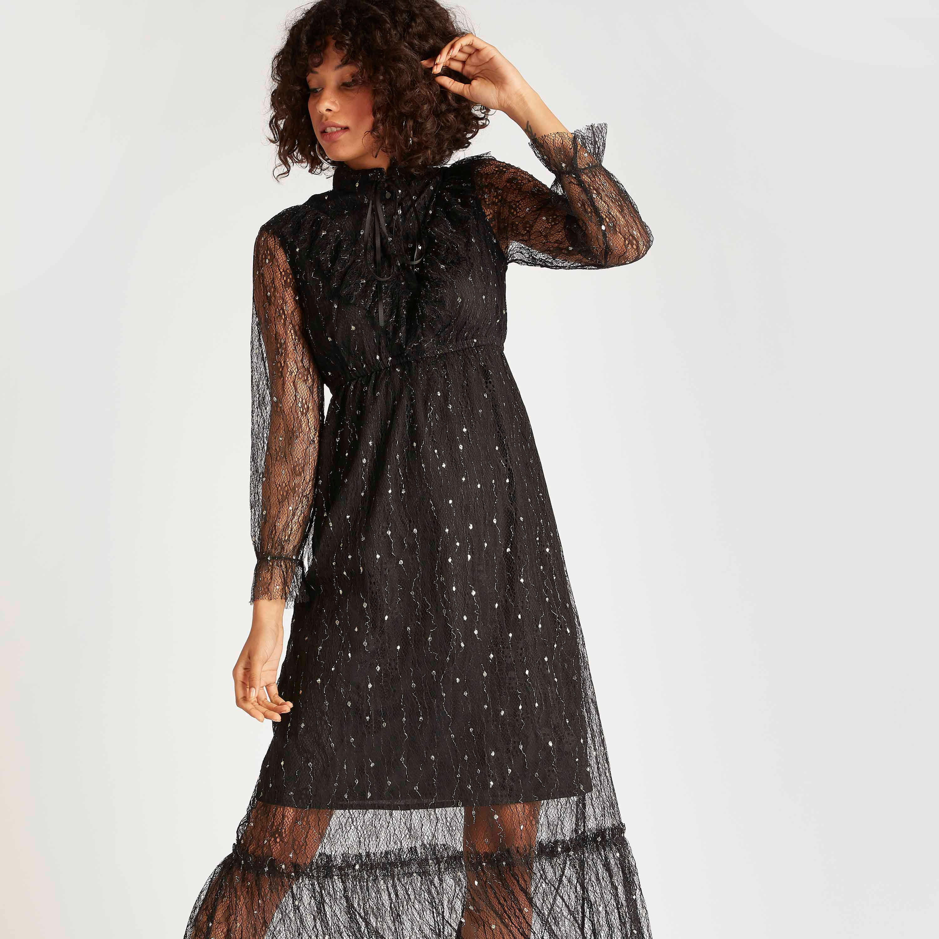 فستان مستدام دانتيل ميدي إيه لاين بأربطة على الرقبة من توإكستريمز-women-clothing-dresses-image-2
