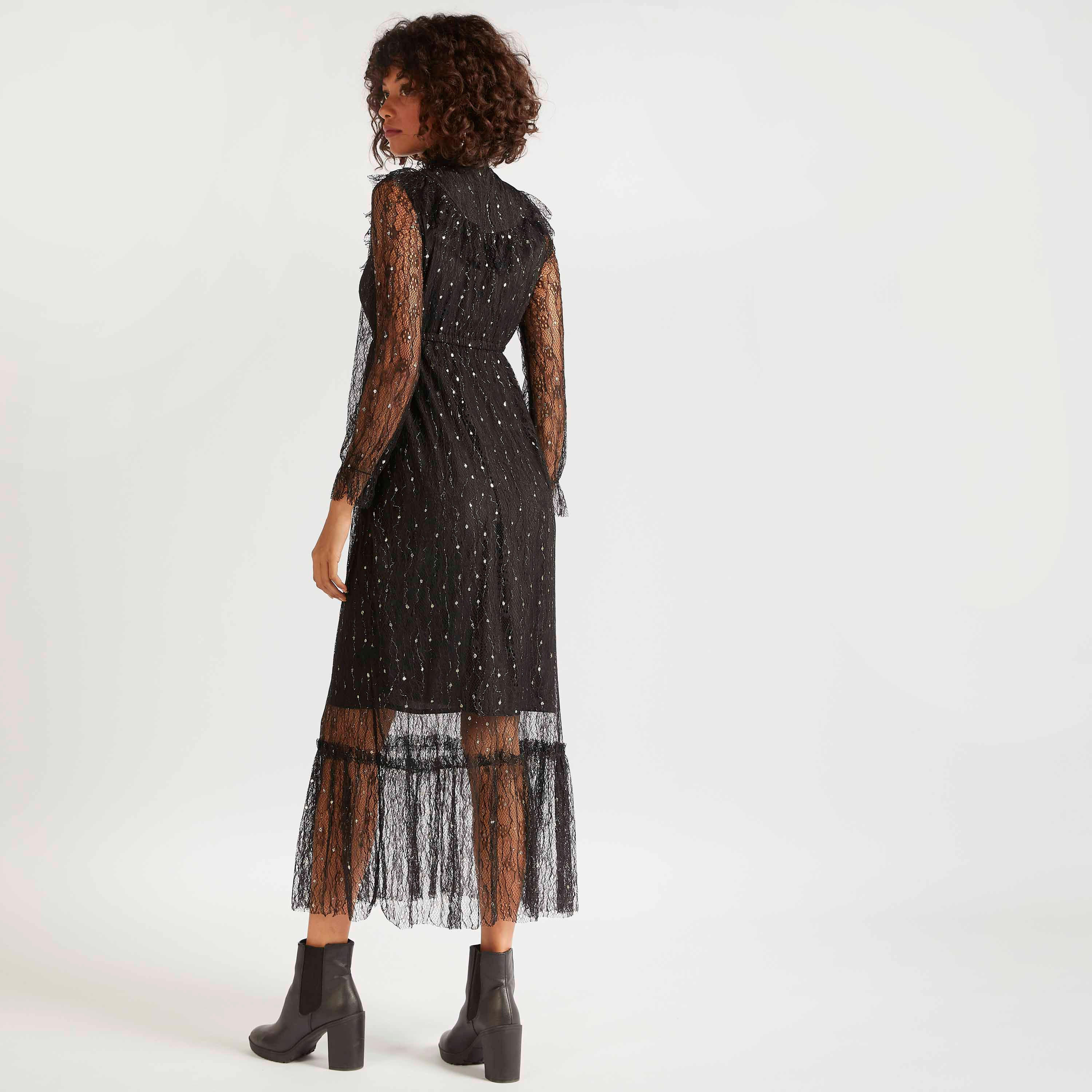 فستان مستدام دانتيل ميدي إيه لاين بأربطة على الرقبة من توإكستريمز-women-clothing-dresses-image-4