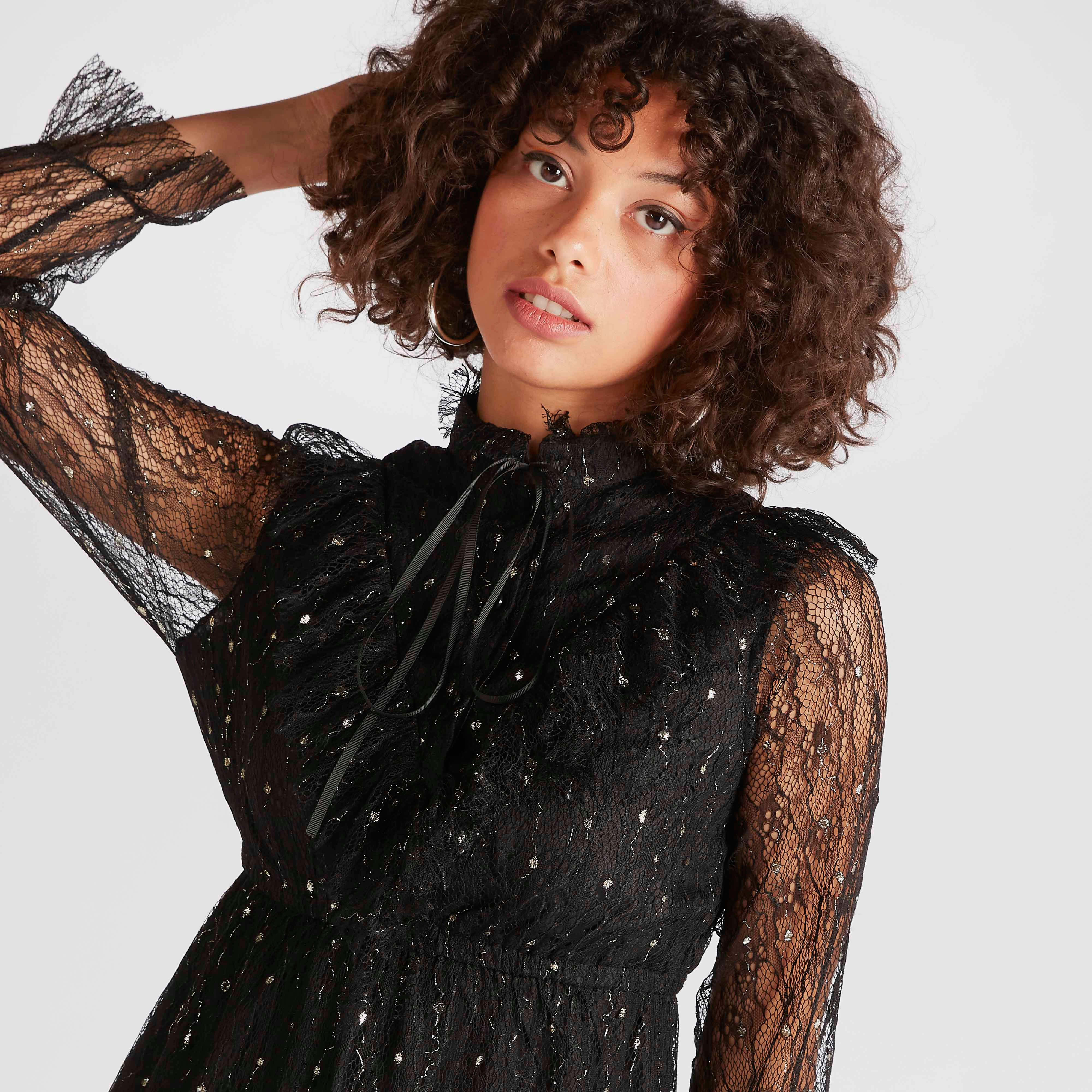 فستان مستدام دانتيل ميدي إيه لاين بأربطة على الرقبة من توإكستريمز-women-clothing-dresses-image-5