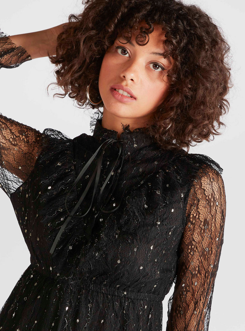 فستان مستدام دانتيل ميدي إيه لاين بأربطة على الرقبة من توإكستريمز-women-clothing-dresses-image-5