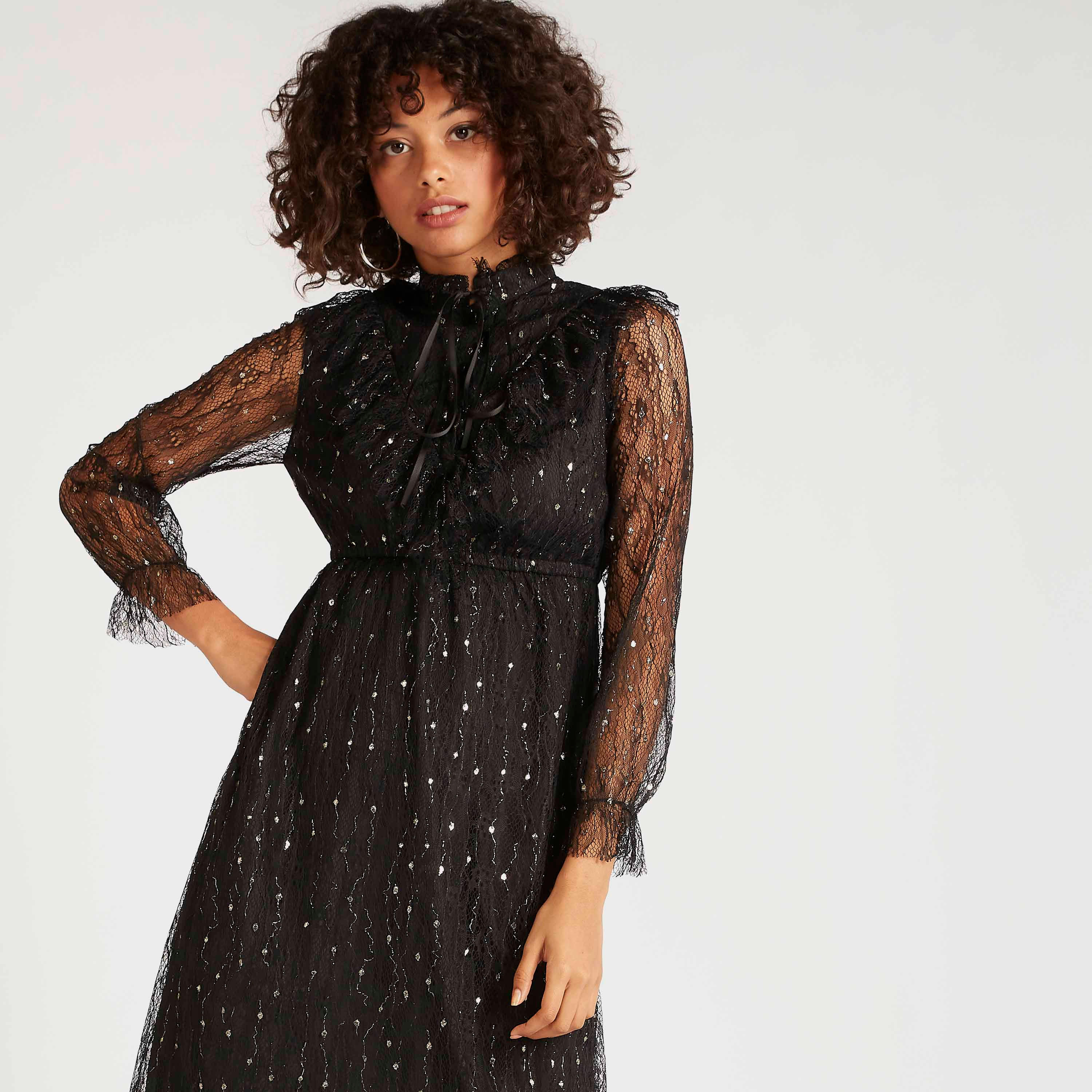 فستان مستدام دانتيل ميدي إيه لاين بأربطة على الرقبة من توإكستريمز-women-clothing-dresses-image-6