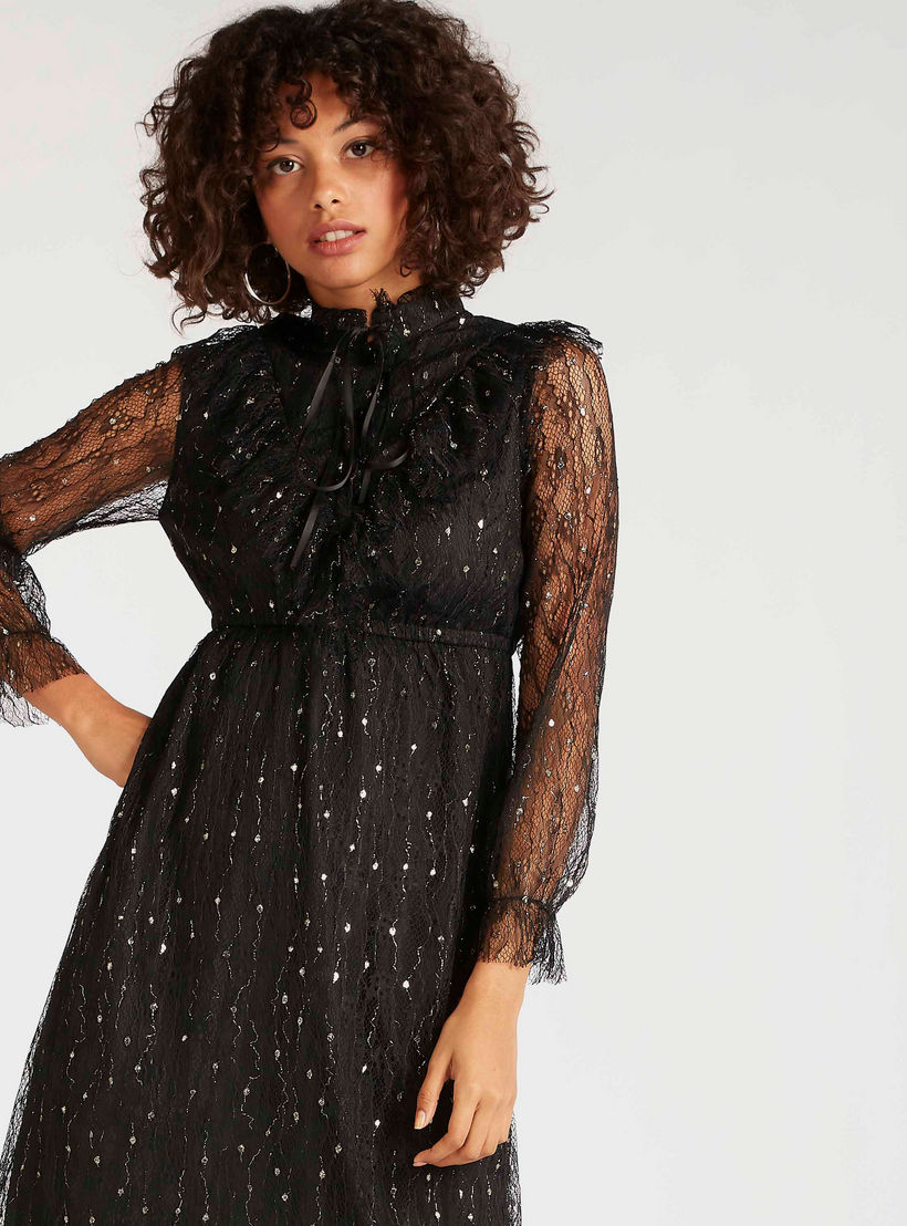 فستان مستدام دانتيل ميدي إيه لاين بأربطة على الرقبة من توإكستريمز-women-clothing-dresses-image-6