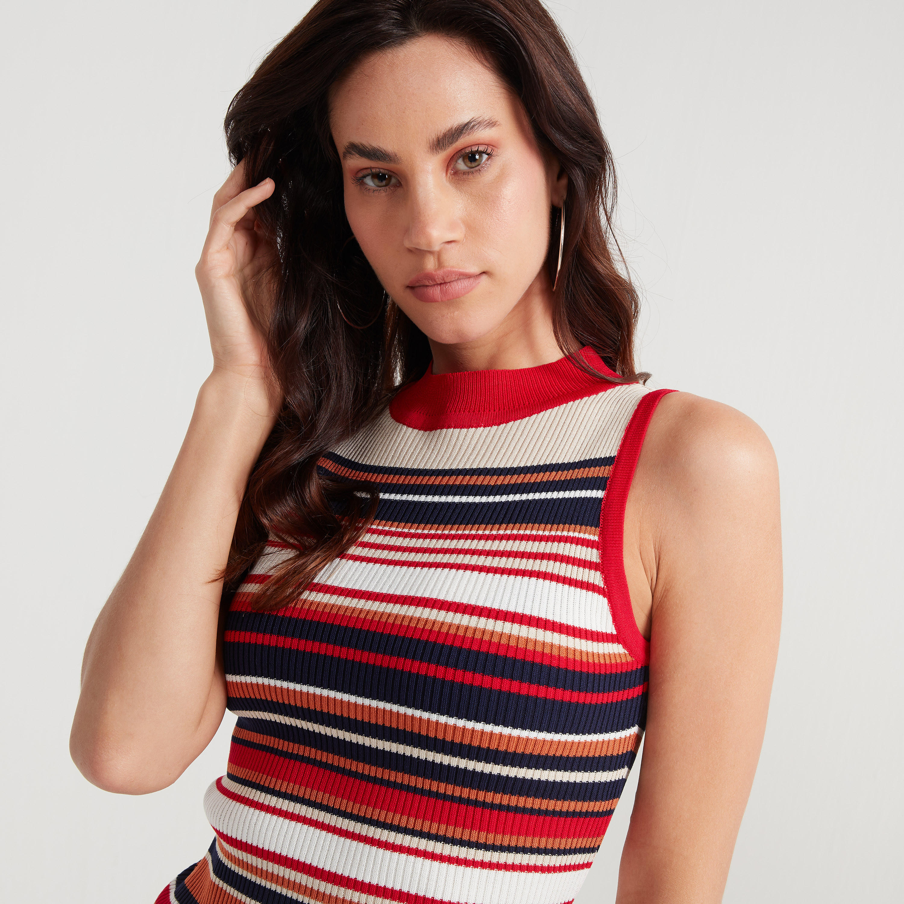 2Xtremz Striped Sleeveless Bodycon Dress with Crew Neck-women-clothing-dresses-image-3