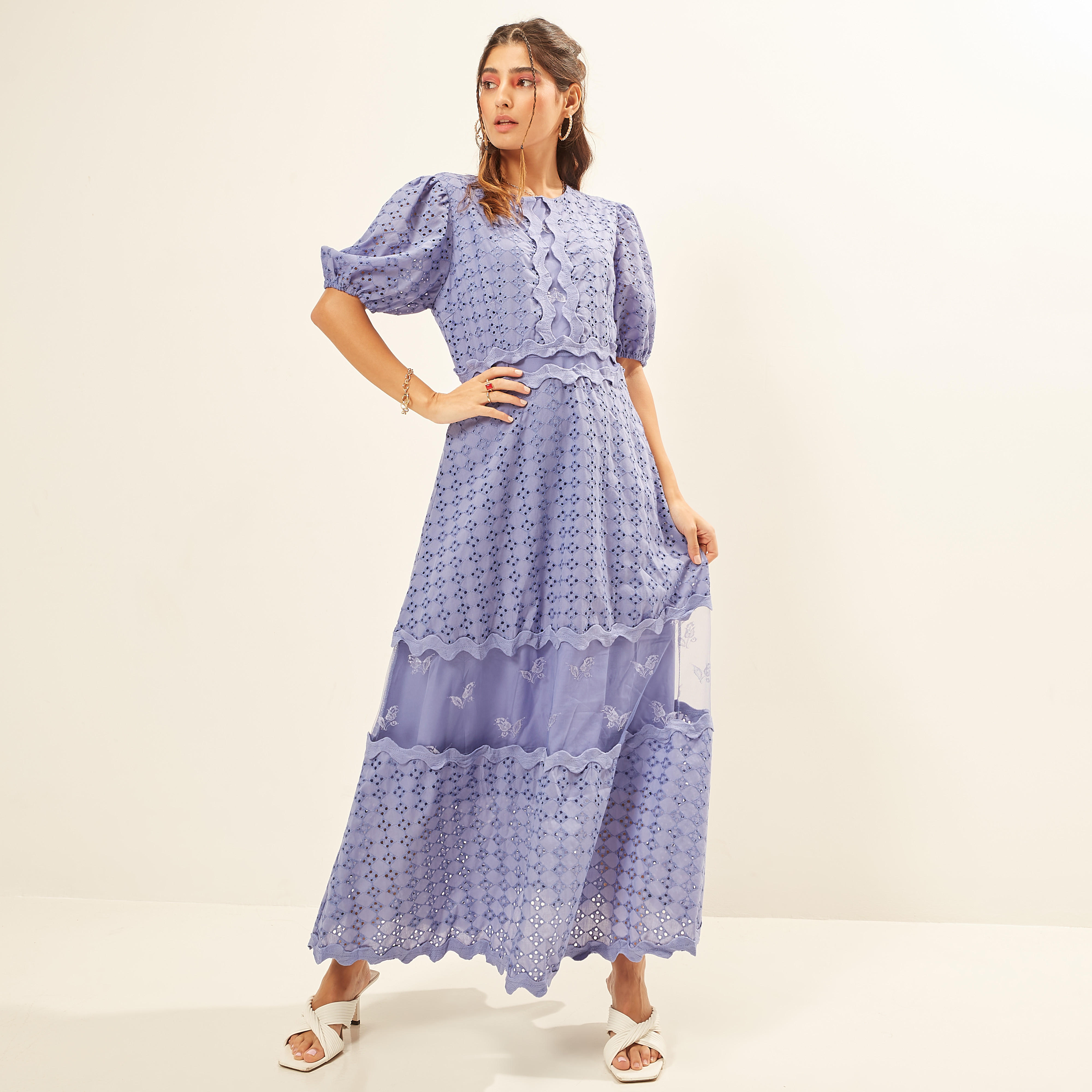 فستان طويل شيفلي بارز الملمس متعدد الطبقات بخصر مرن من توإكستريمز-women-clothing-dresses-image-7
