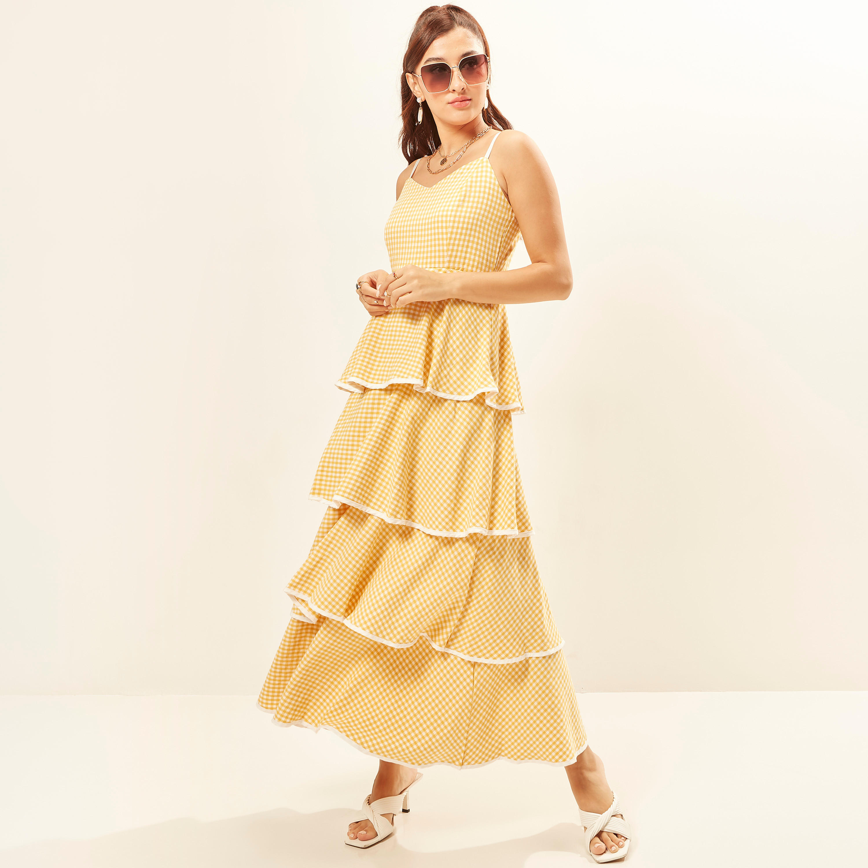 2Xtremz Checked Maxi Tiered Dress with Spaghetti Straps-women-clothing-dresses-image-10