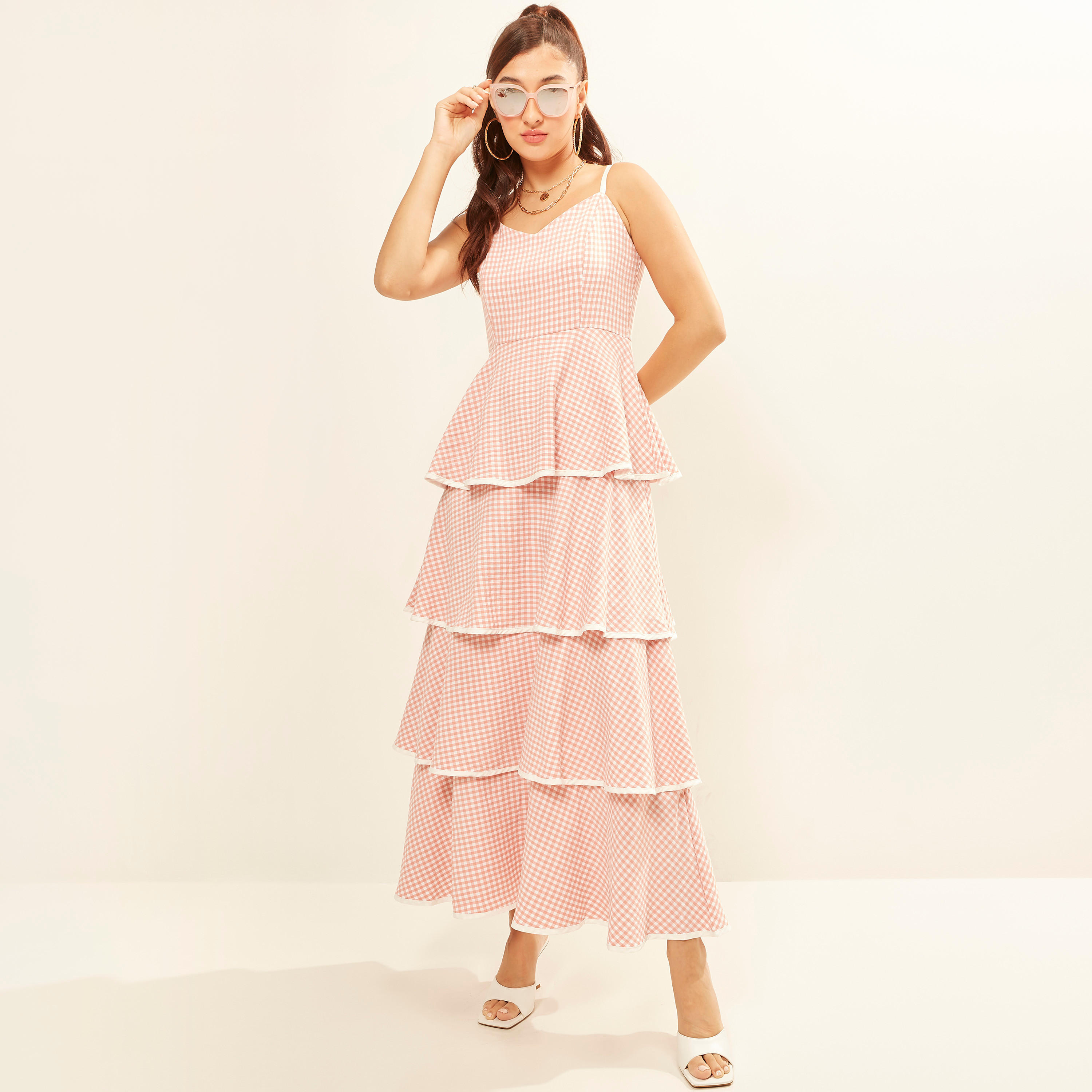 2Xtremz Checked Maxi Tiered Dress with Spaghetti Straps-women-clothing-dresses-image-5