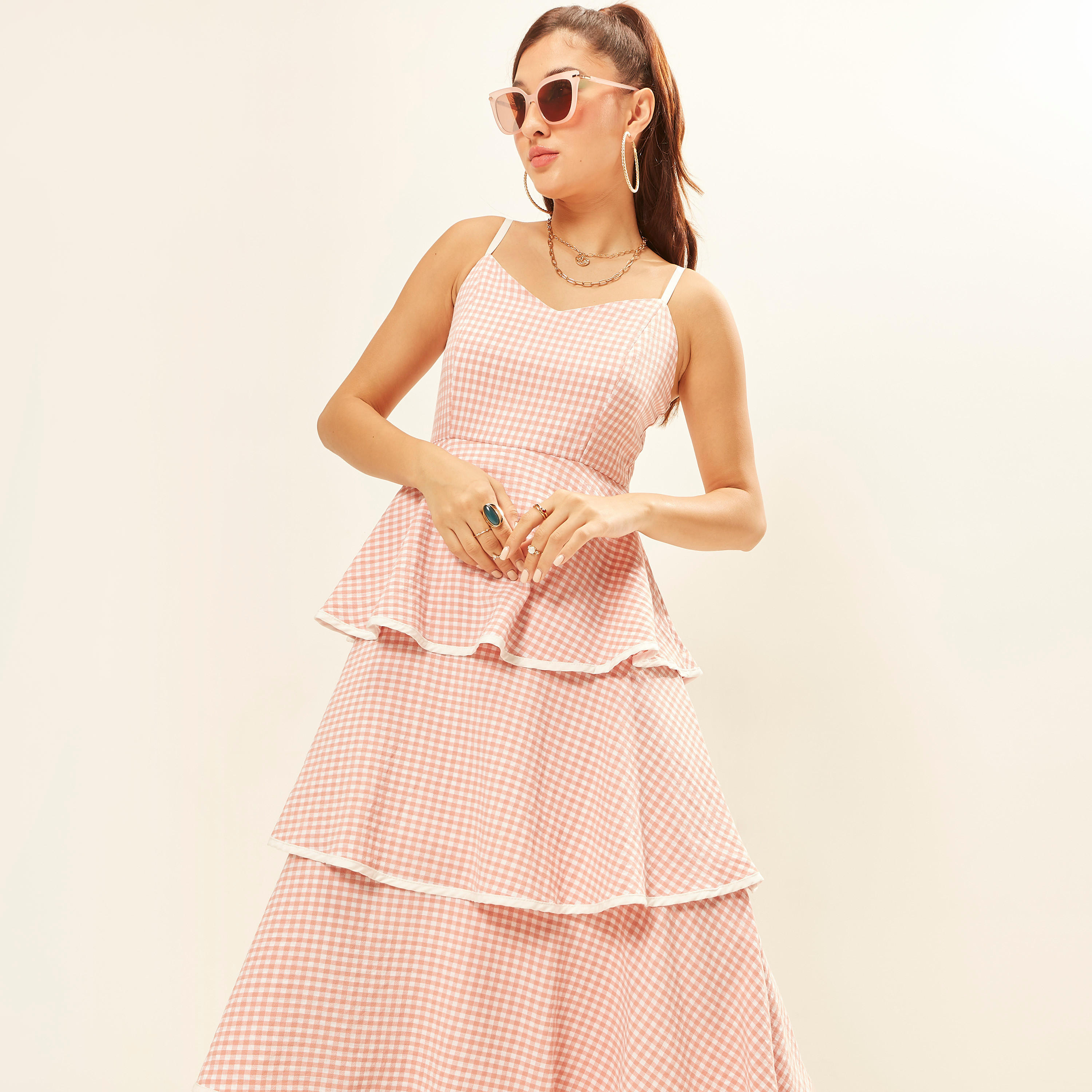 2Xtremz Checked Maxi Tiered Dress with Spaghetti Straps-women-clothing-dresses-image-6