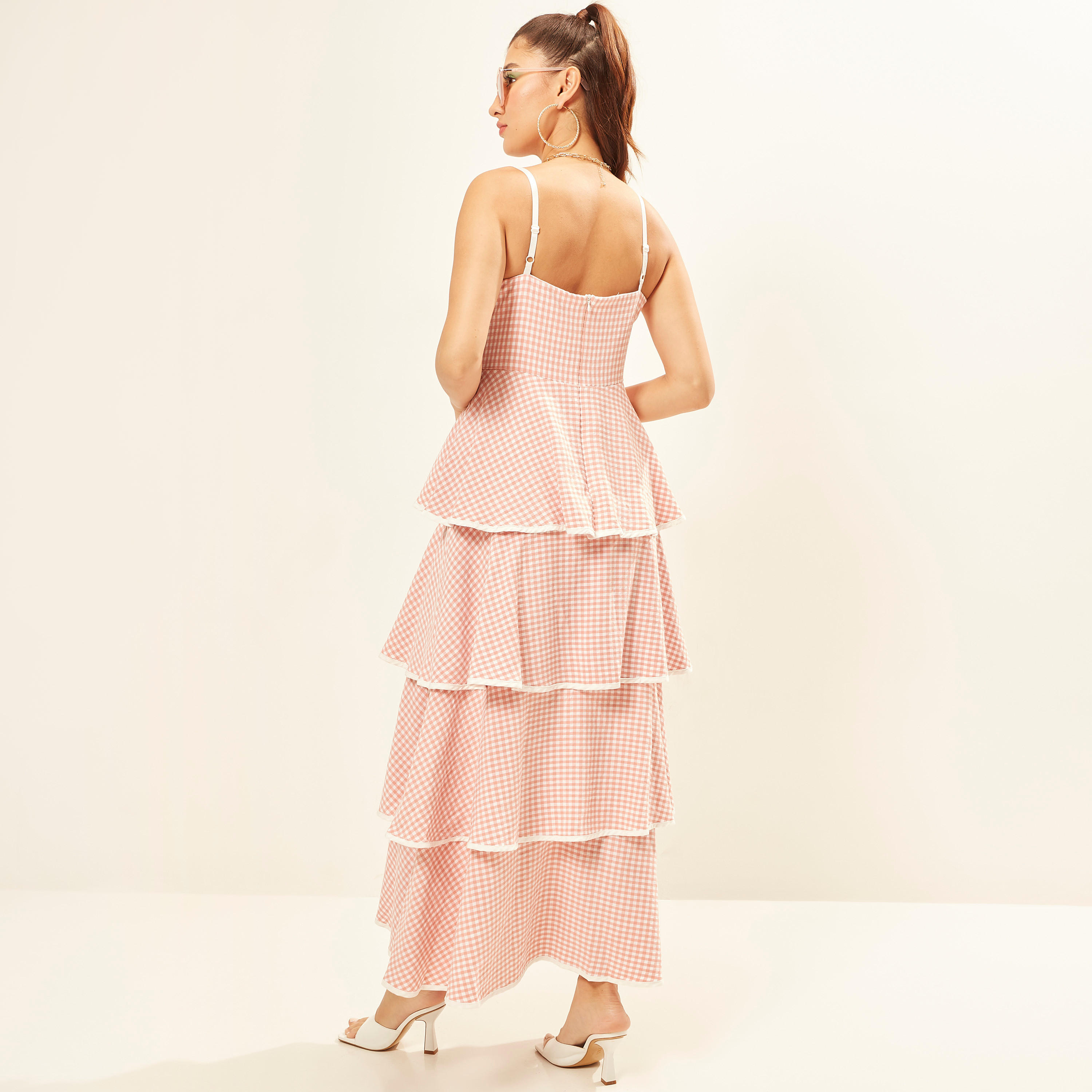 2Xtremz Checked Maxi Tiered Dress with Spaghetti Straps-women-clothing-dresses-image-9