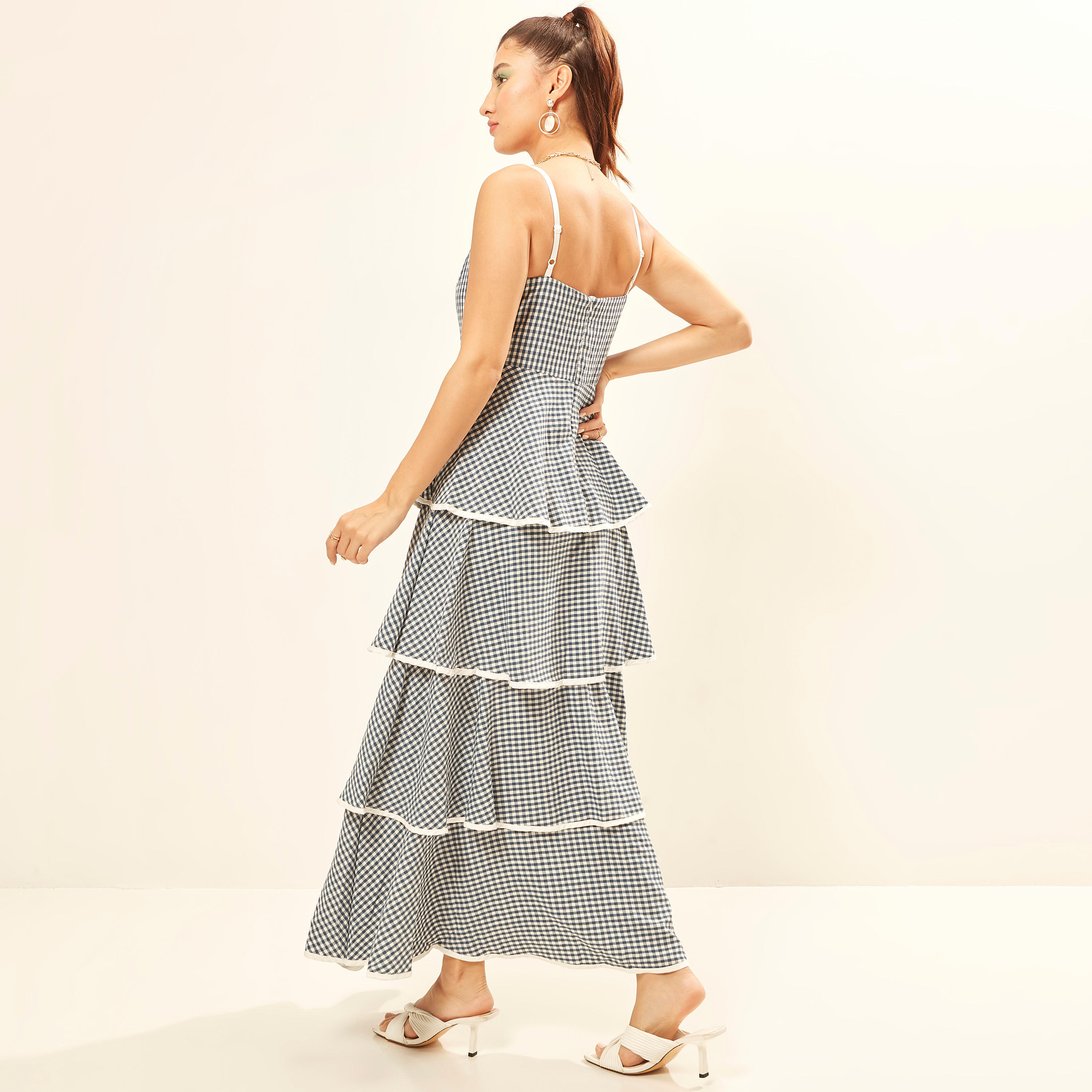 2Xtremz Checked Maxi Tiered Dress with Spaghetti Straps-women-clothing-dresses-image-4