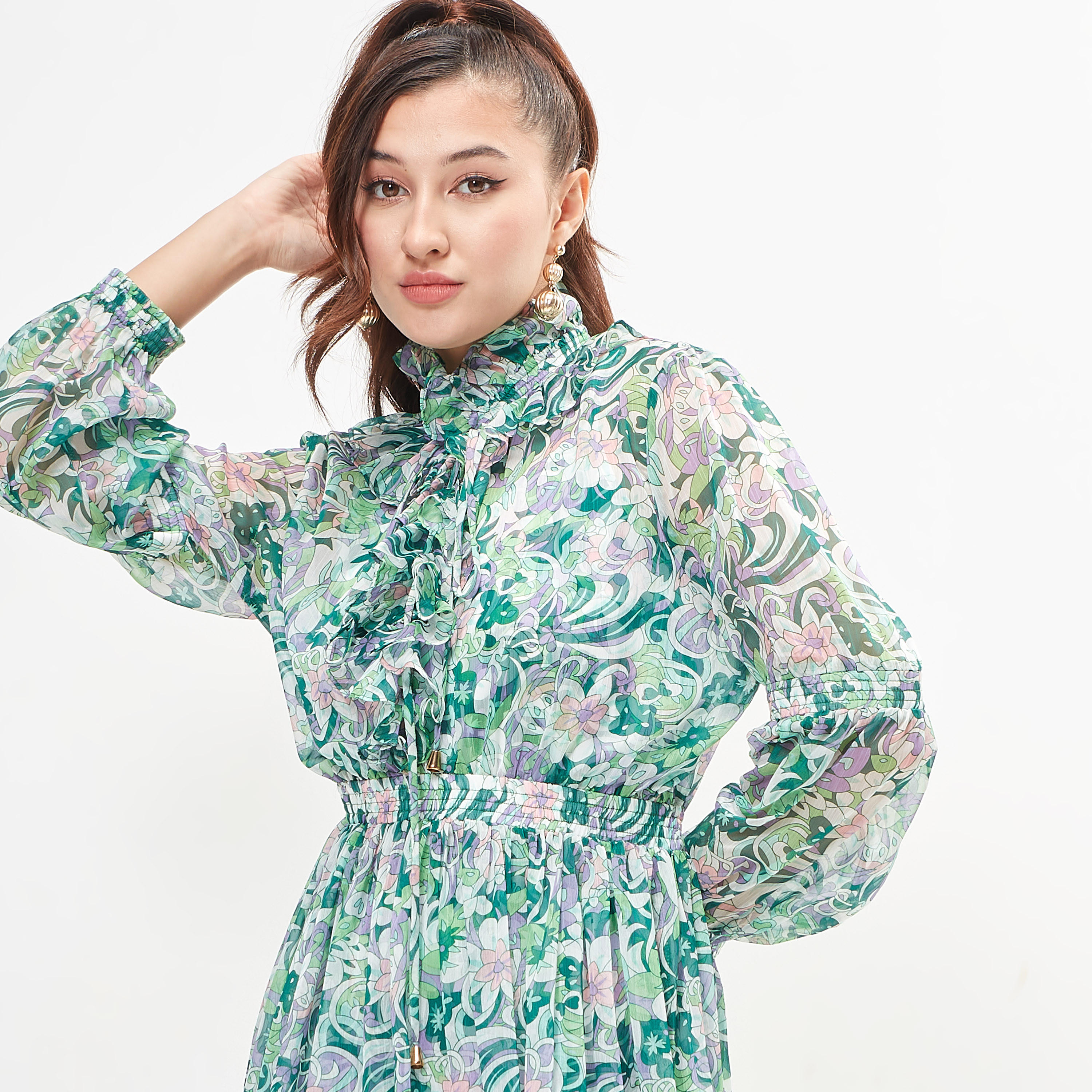2Xtremz Floral Print Dress with Ruffled Long Sleeves and Slip-women-clothing-dresses-image-3
