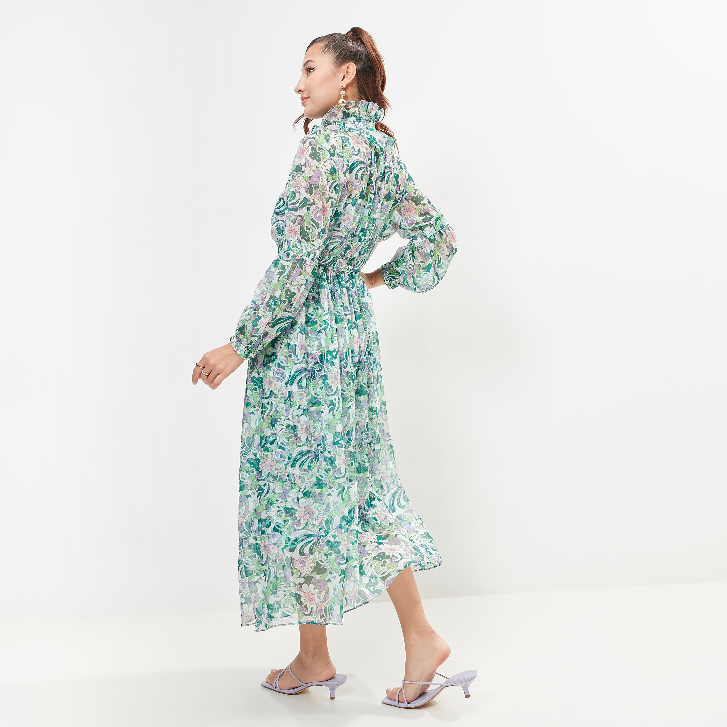 2Xtremz Floral Print Dress with Ruffled Long Sleeves and Slip-women-clothing-dresses-image-4