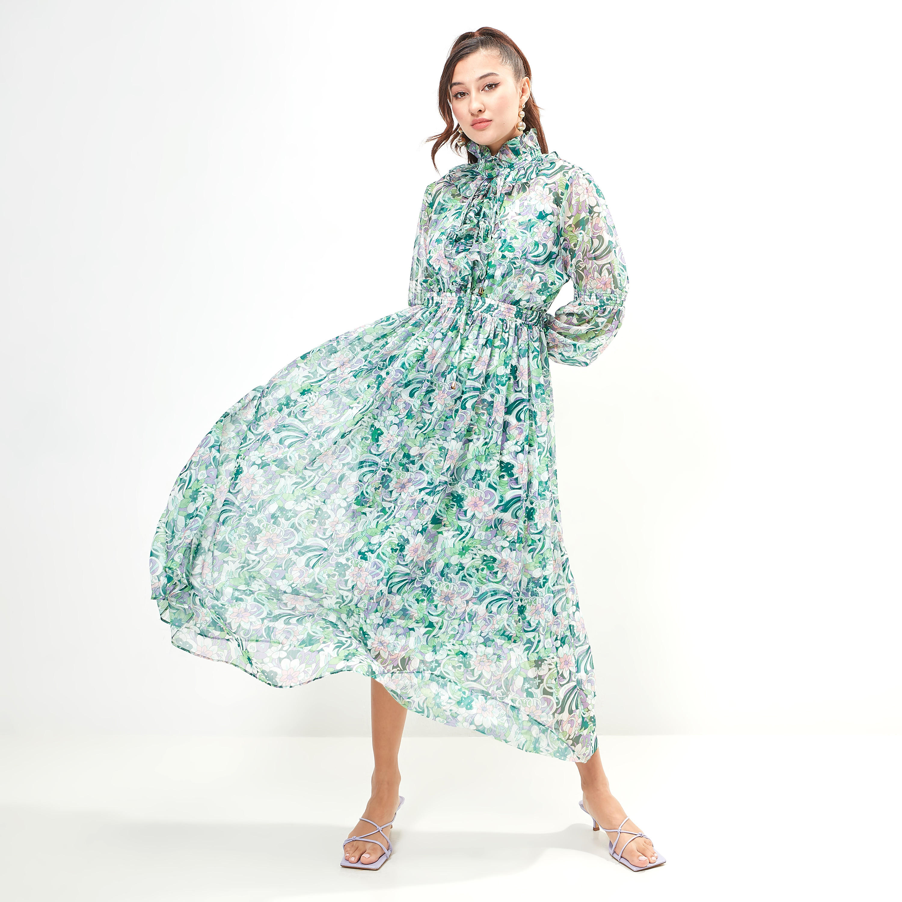 2Xtremz Floral Print Dress with Ruffled Long Sleeves and Slip-women-clothing-dresses-image-7