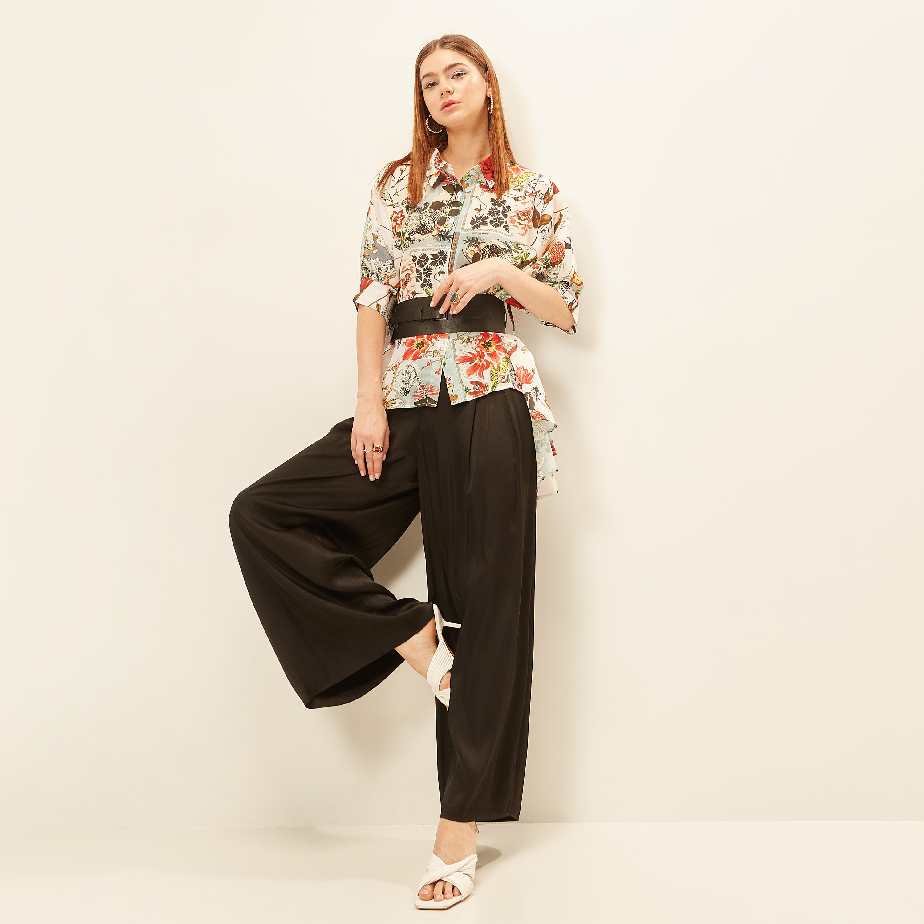 2Xtremz Floral Print High Low Tunic Shirt with 3/4 Sleeves-women-clothing-shirtsandblouses-shirts-image-1