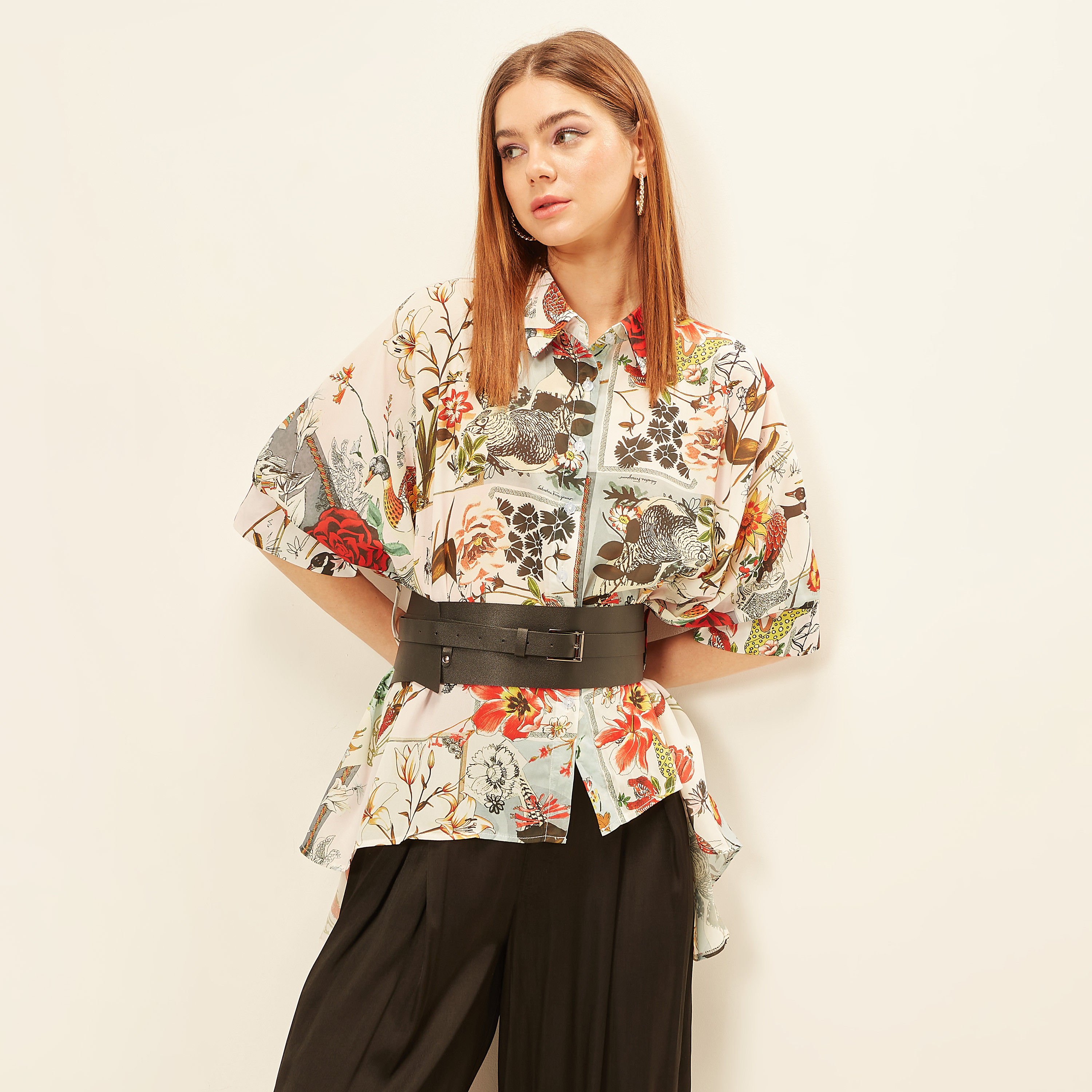 2Xtremz Floral Print High Low Tunic Shirt with 3/4 Sleeves-women-clothing-shirtsandblouses-shirts-image-3