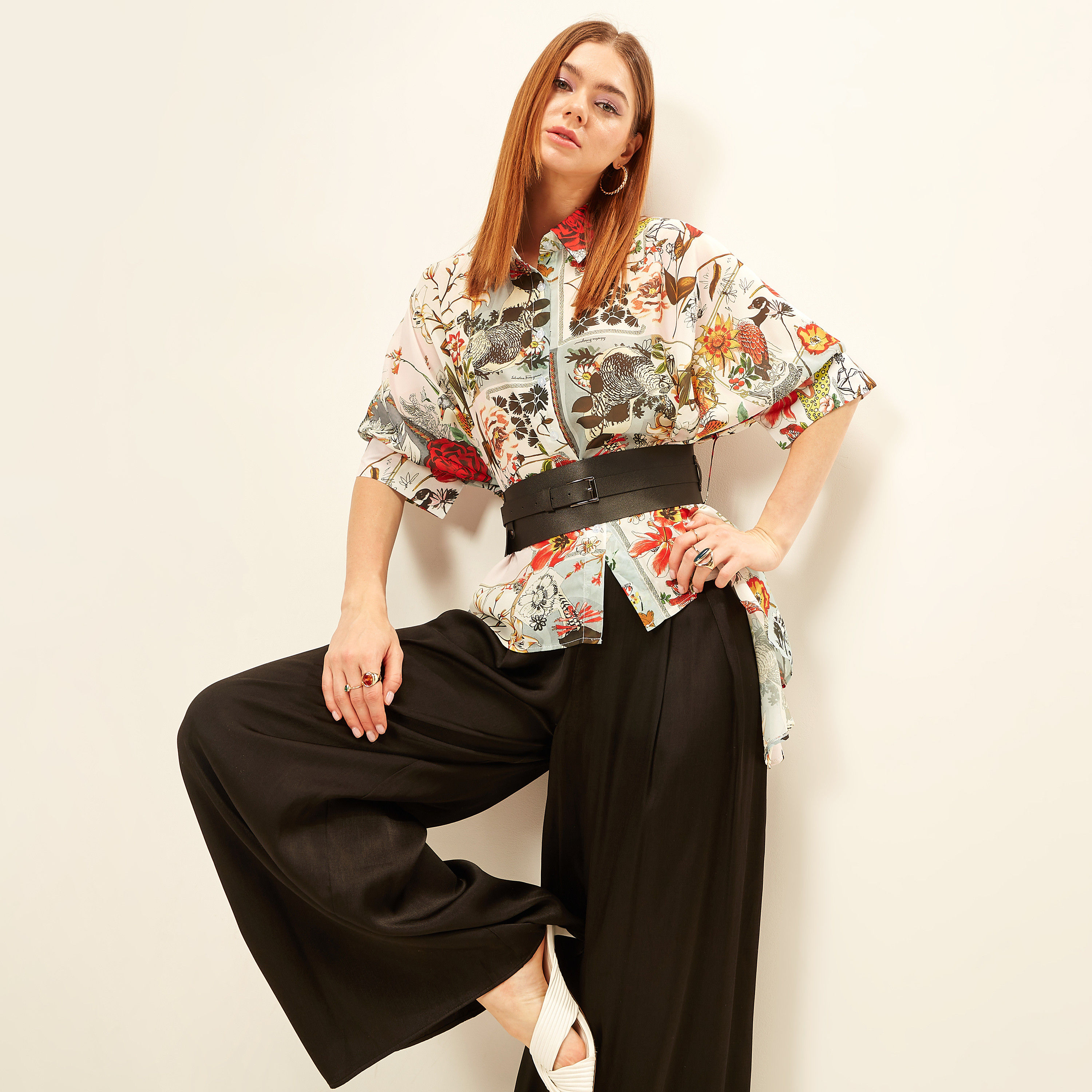 2Xtremz Floral Print High Low Tunic Shirt with 3/4 Sleeves-women-clothing-shirtsandblouses-shirts-image-5