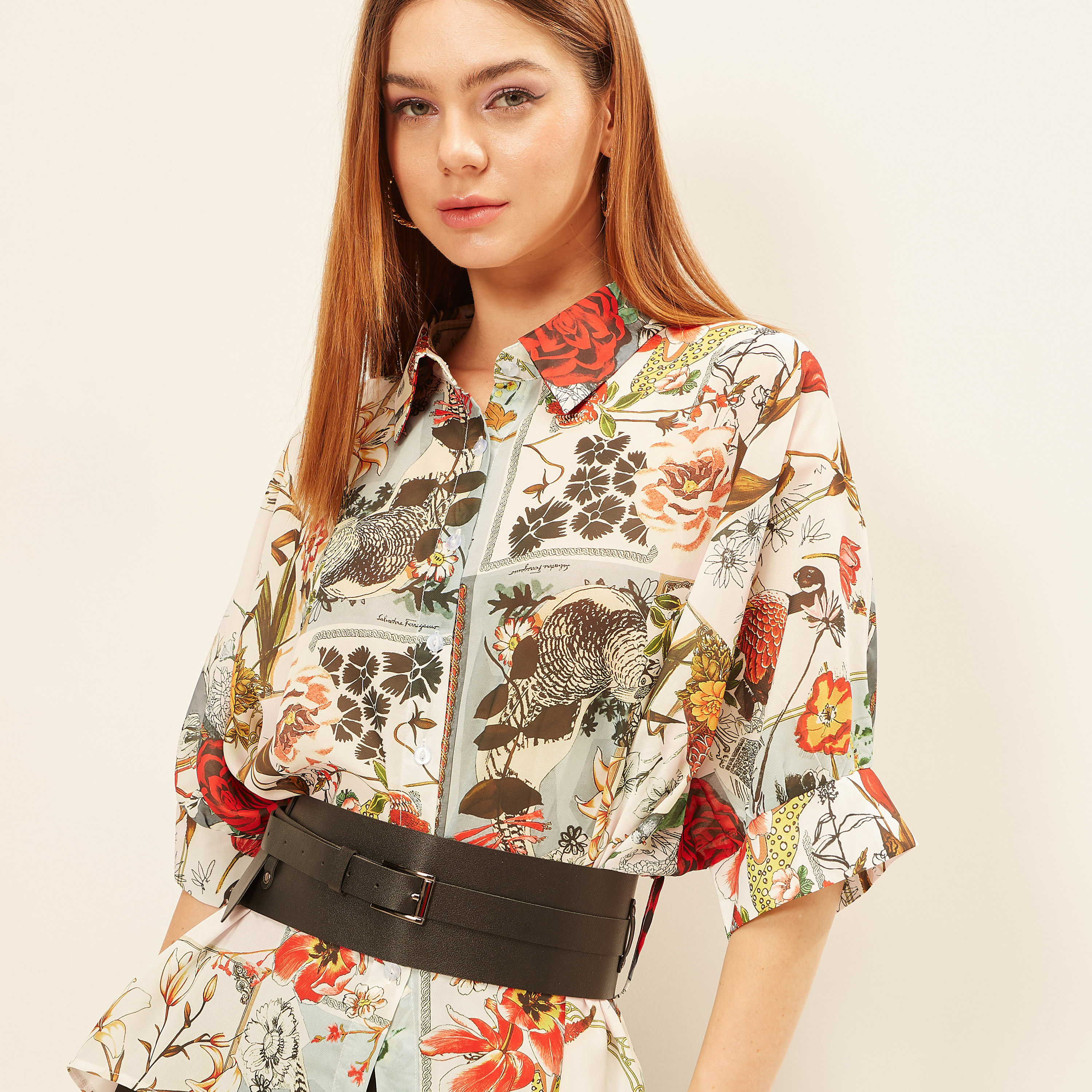 2Xtremz Floral Print High Low Tunic Shirt with 3/4 Sleeves-women-clothing-shirtsandblouses-shirts-image-6