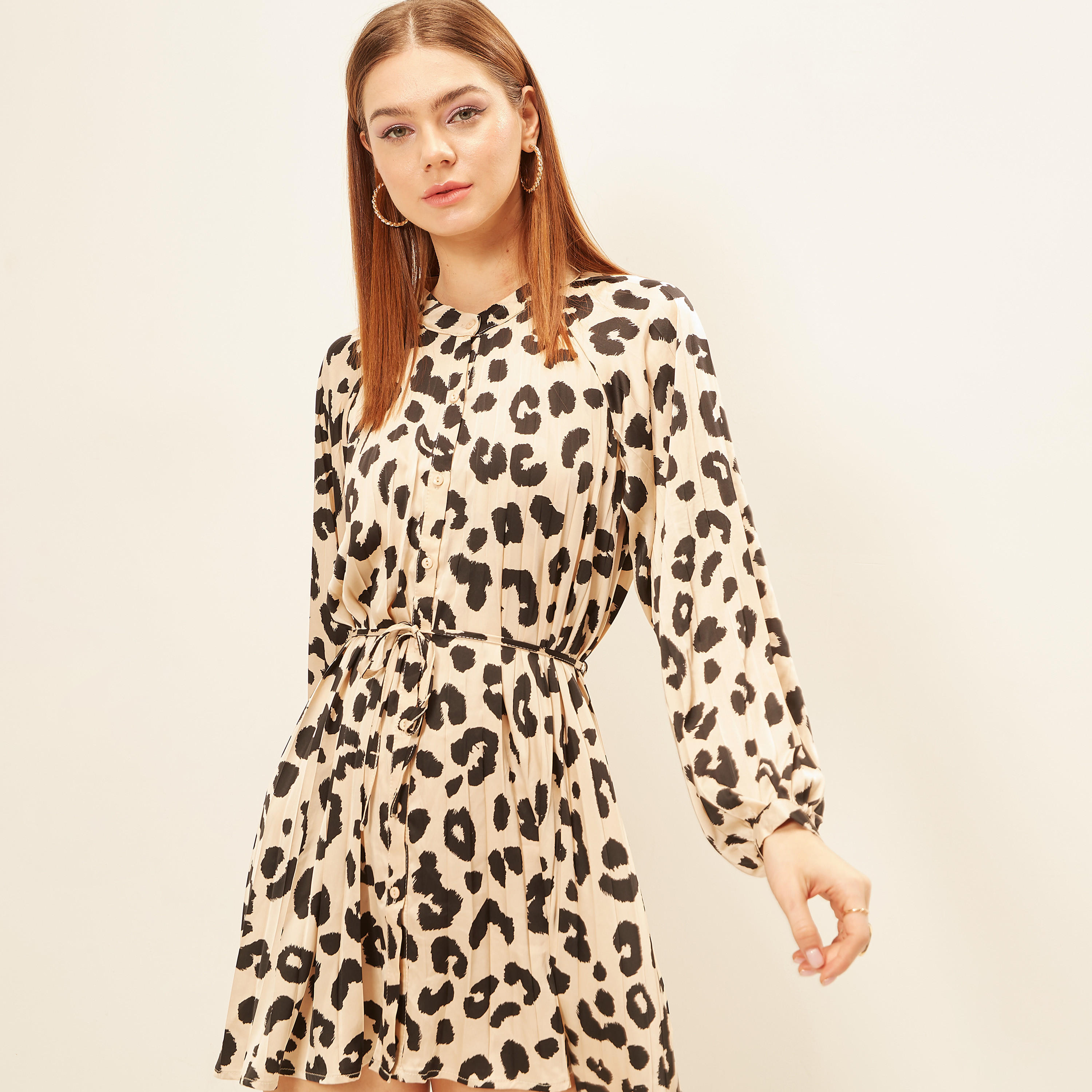 فستان قميص بحزام ربط بأكمام طويلة وطبعات حيوانات من تو إكستريمز-women-clothing-dresses-image-3