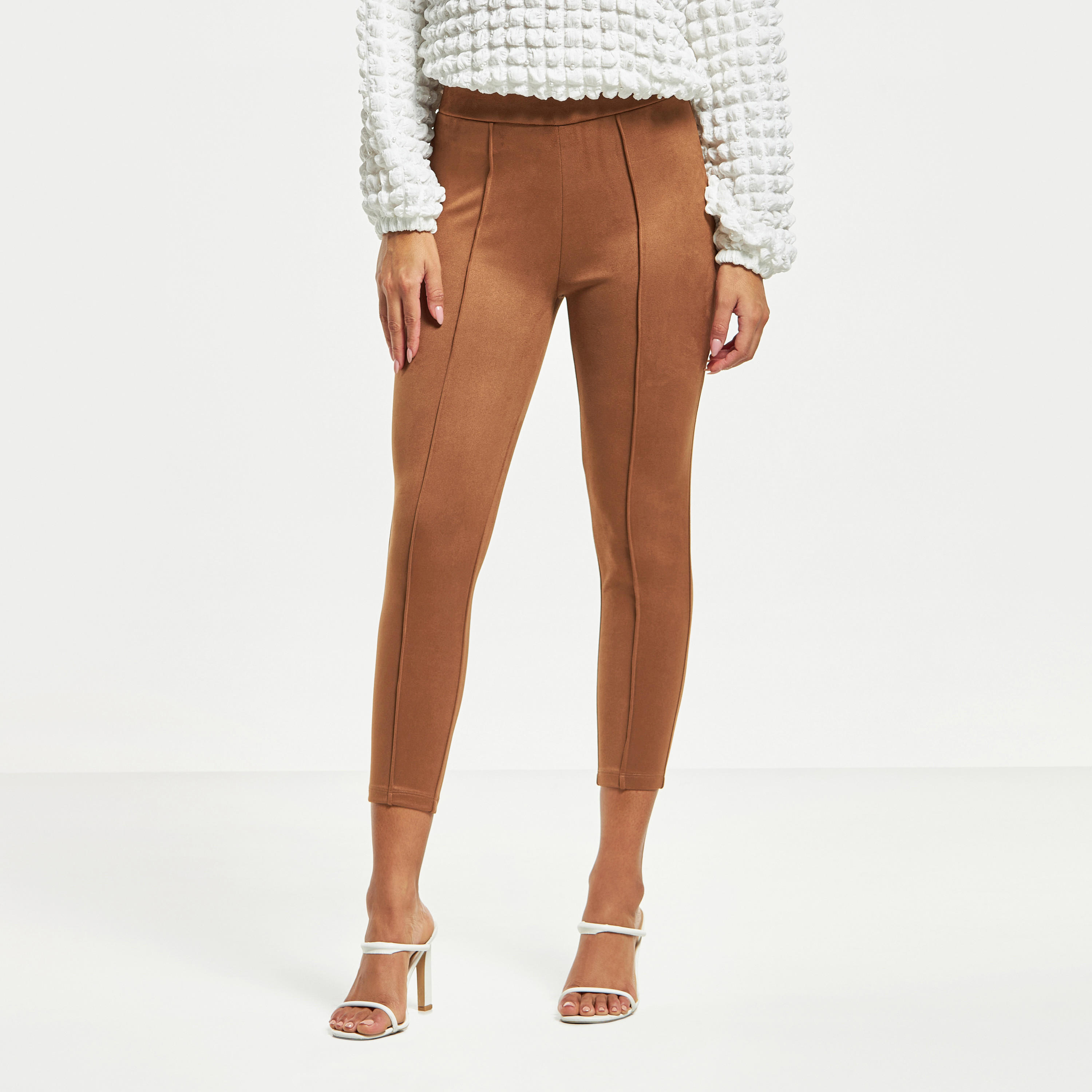 بنطلون تريقنز سويدي سادة بسحّاب إغلاق غير مرئي من توإكستريمز-women-clothing-bottoms-leggings-image-1