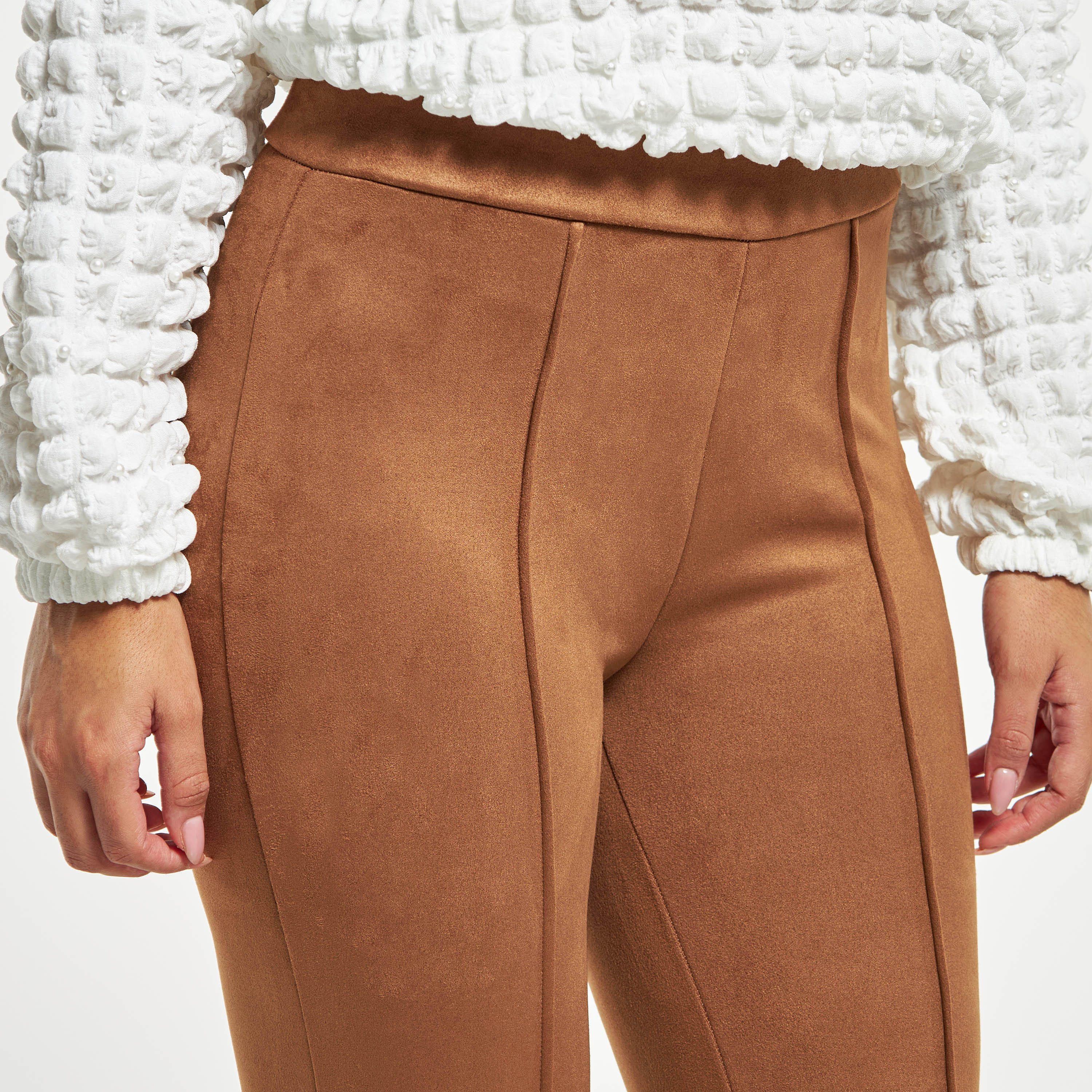 بنطلون تريقنز سويدي سادة بسحّاب إغلاق غير مرئي من توإكستريمز-women-clothing-bottoms-leggings-image-4