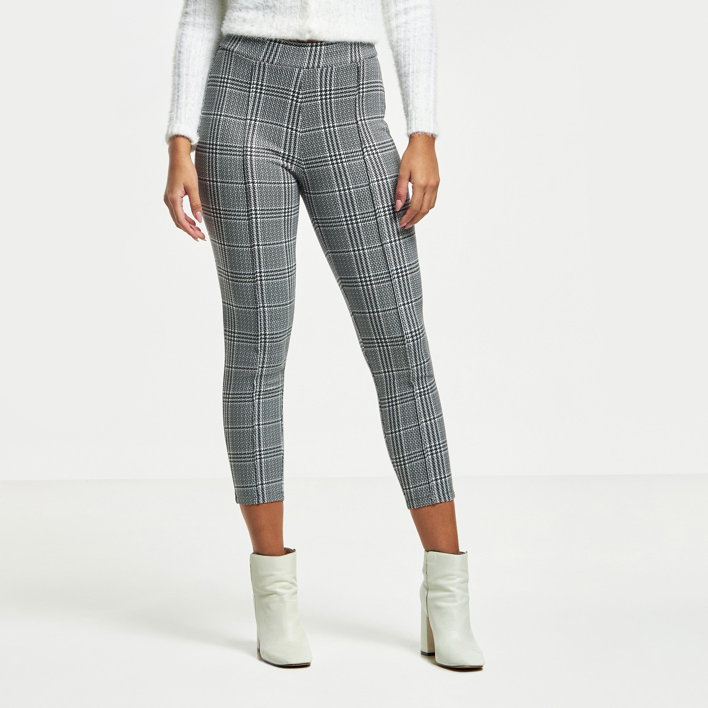 2Xtremz Houndstooth Print Suede Treggings with Invisible Zip Closure-women-clothing-leggings-image-1